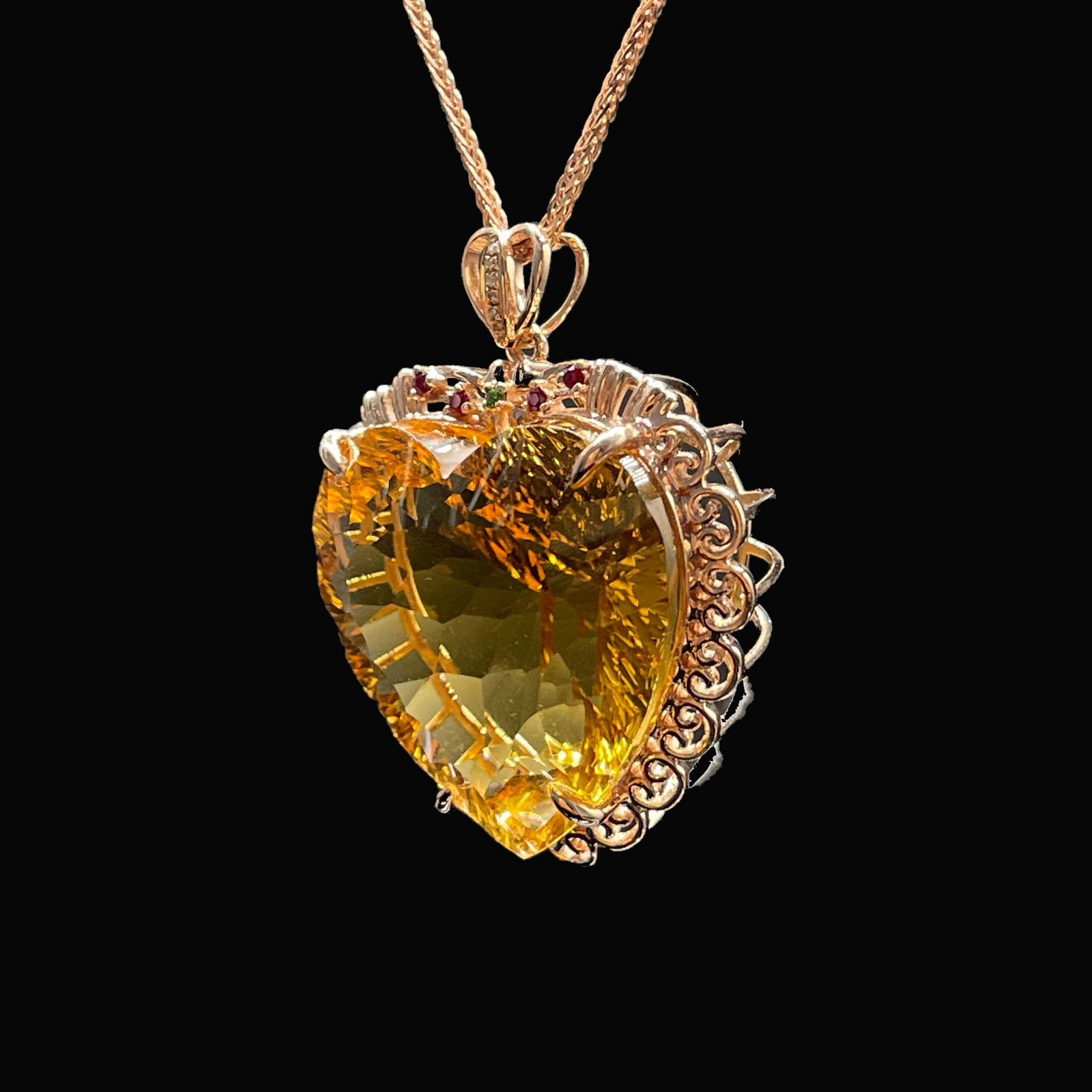14k Gold 33.02 Ctw Natural Citrine & Diamond Pendant( Without Chain ) - 2