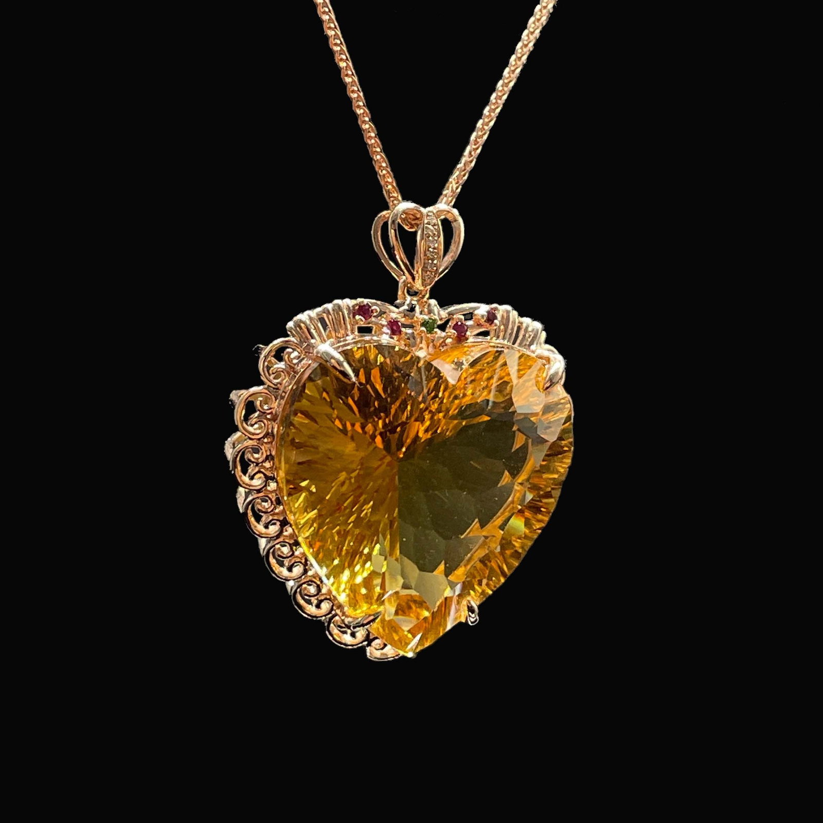 14k Gold 33.02 Ctw Natural Citrine & Diamond Pendant( Without Chain ) - 3