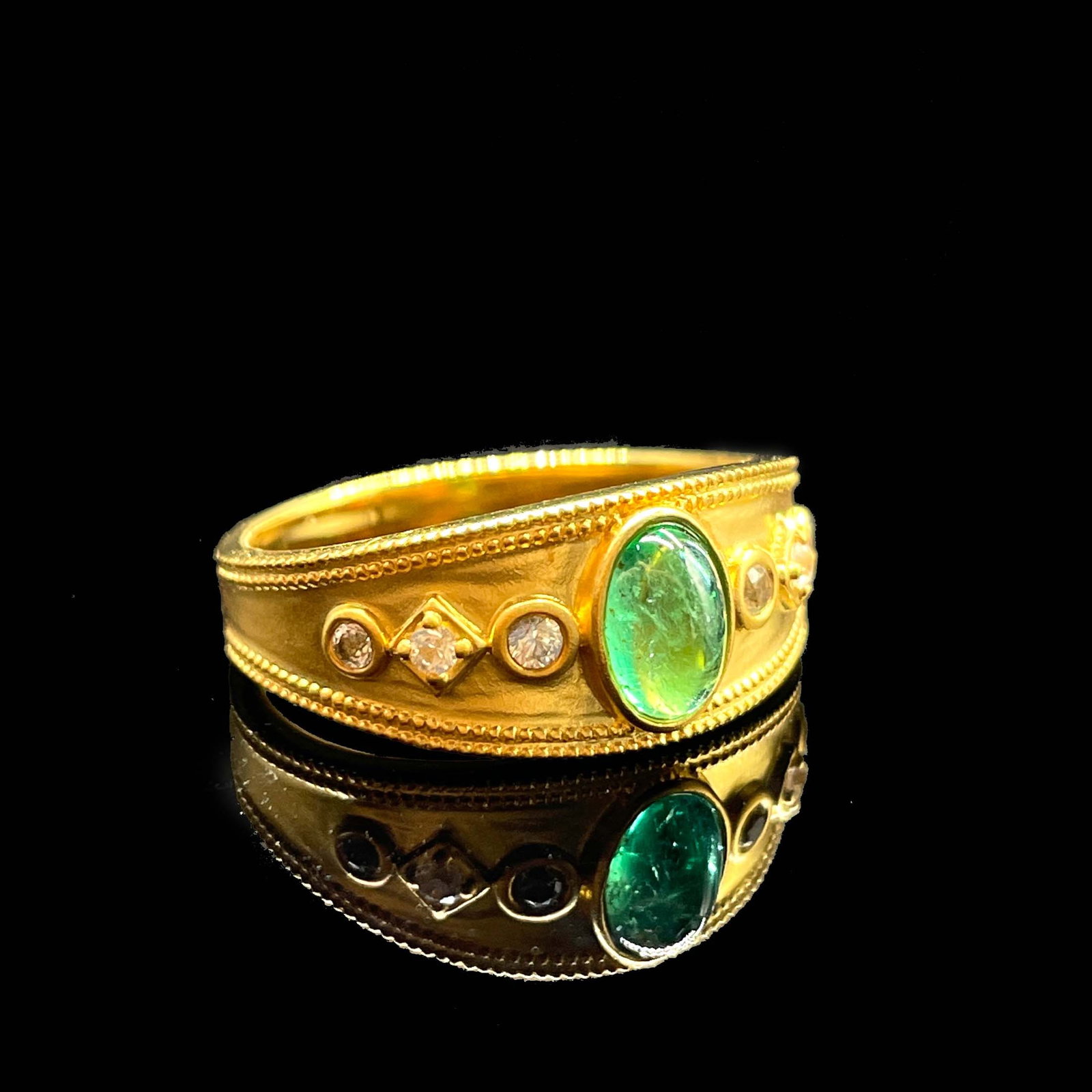 14k Gold 0.68 Ctw Natural Emerald & Sapphire Ring - 2