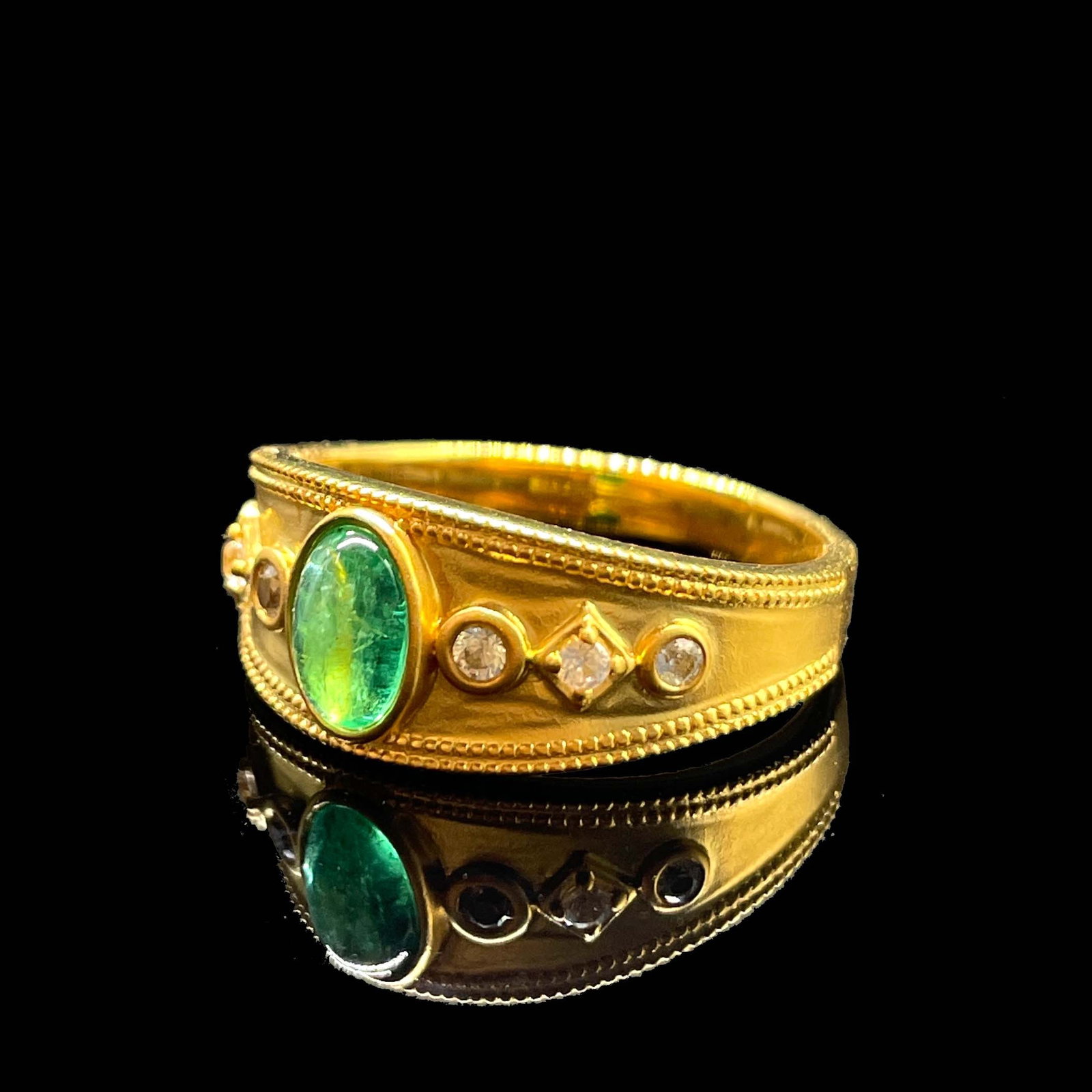 14k Gold 0.68 Ctw Natural Emerald & Sapphire Ring - 3