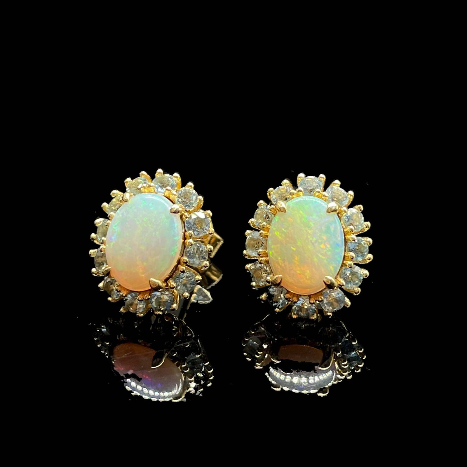 14k Gold 2.02 Ctw Natural Opal & Aquamarine Earrings - 2