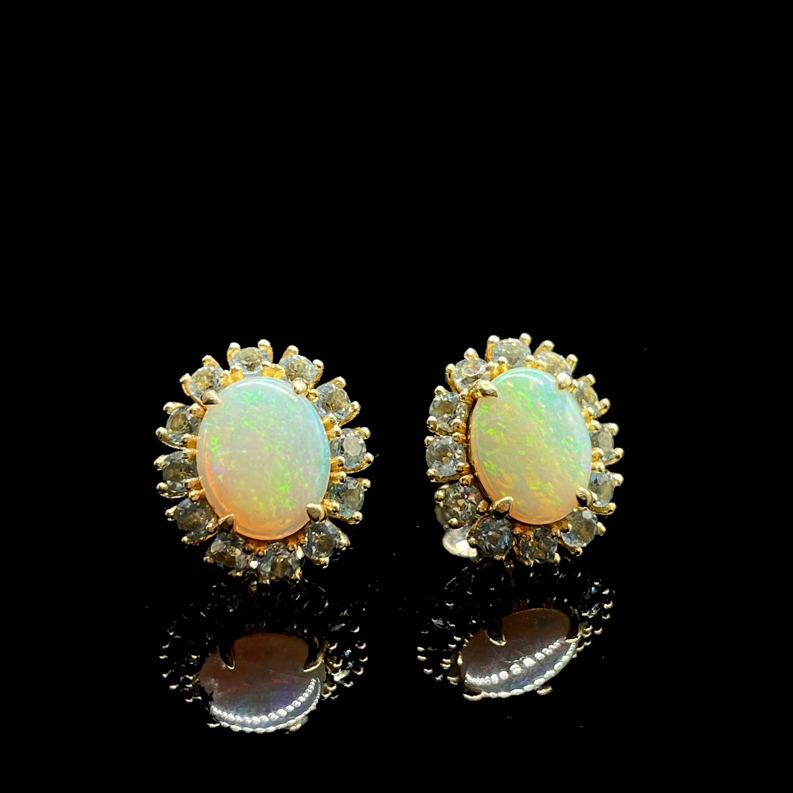 14k Gold 2.02 Ctw Natural Opal & Aquamarine Earrings - 3