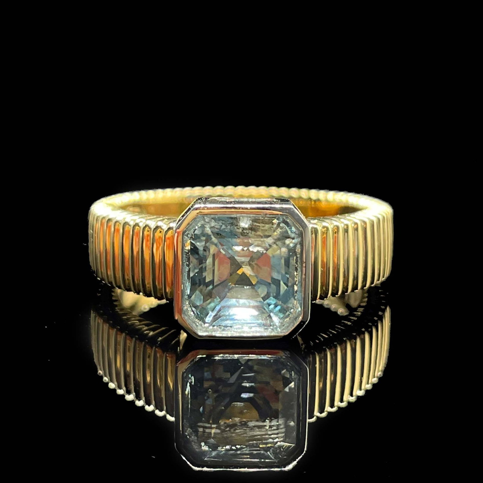 14k Gold 2.16 Ct Natural Aquamarine Ring: Ref:231168281 // gold content:14k gold // ring size:7. 25us // // main gemstone:aquamarine // shape:asscher // carat weight:2. 16ct // color:blue // treatment:natural // High Estimate: 5300 Low