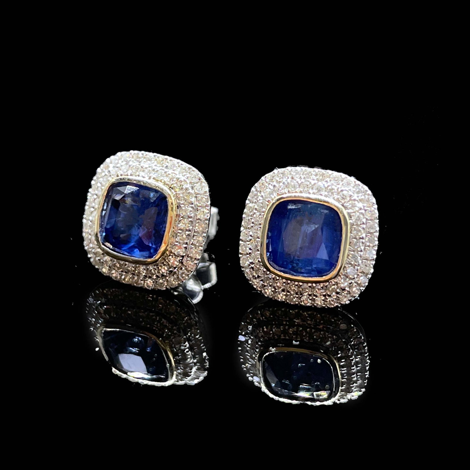 14k Gold 2.57 Ctw Natural Sapphire & Diamond Earrings - 2