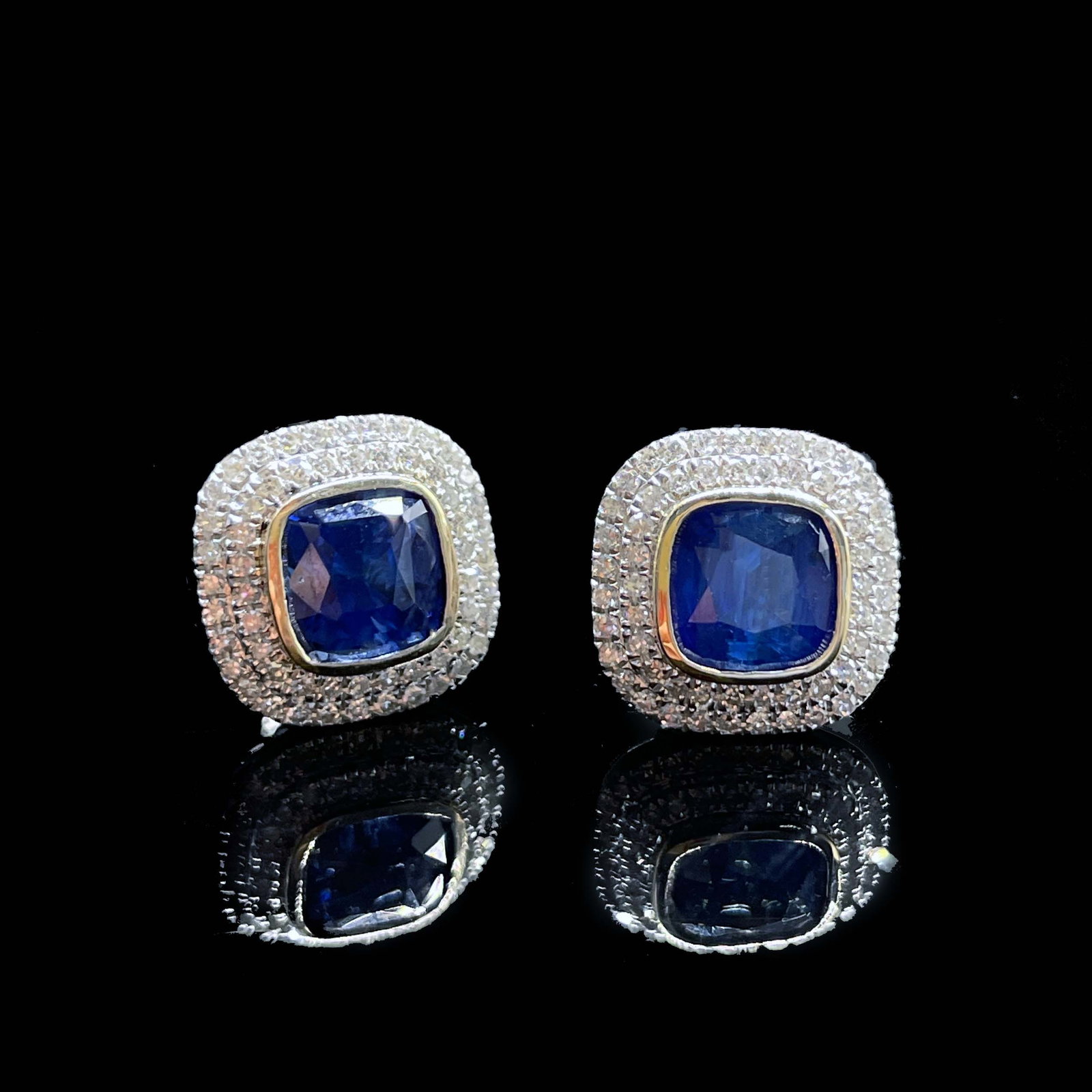 14k Gold 2.57 Ctw Natural Sapphire & Diamond Earrings - 3