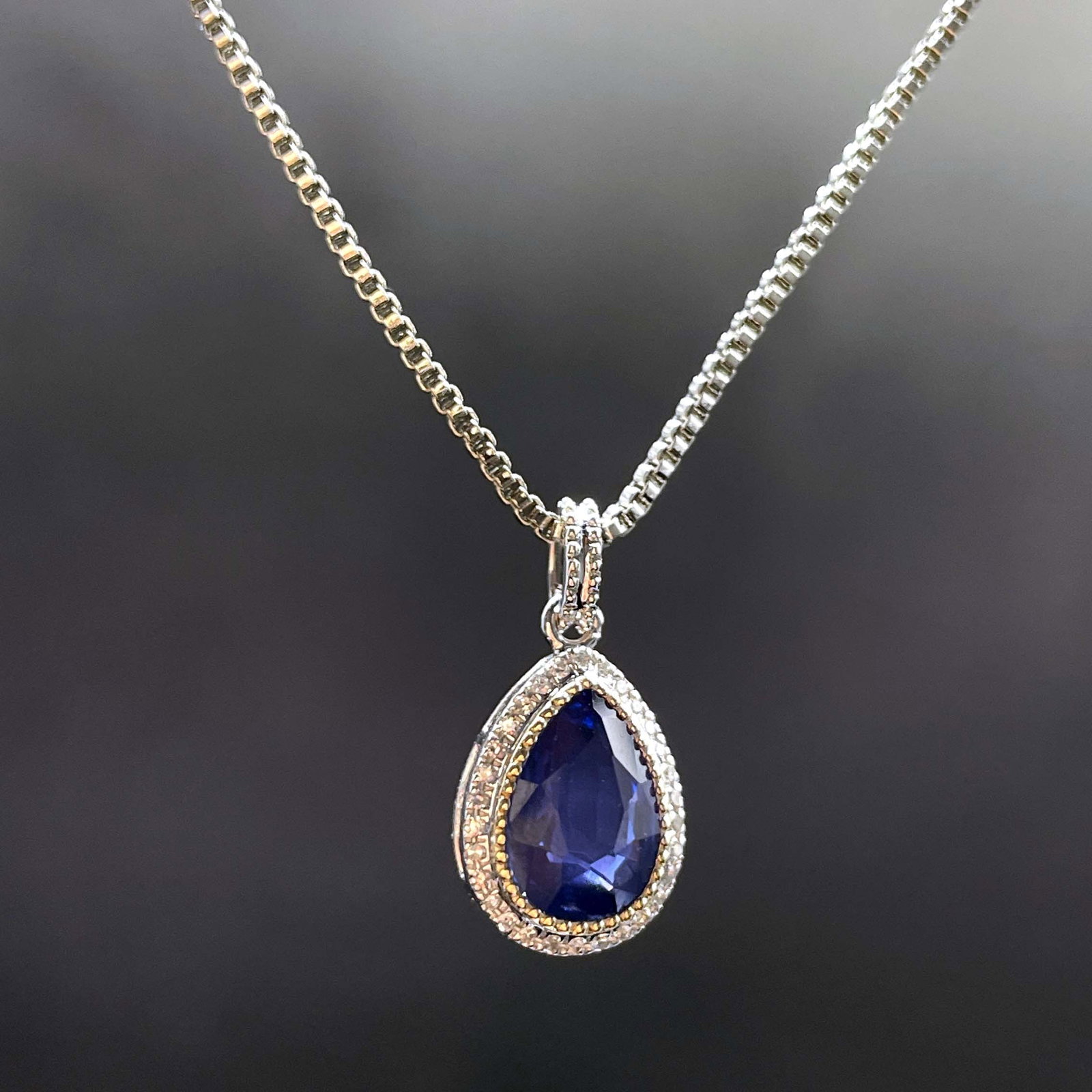 14k Gold 1.6 Ctw Natural Sapphire & Diamond Pendant( Without Chain ) - 2