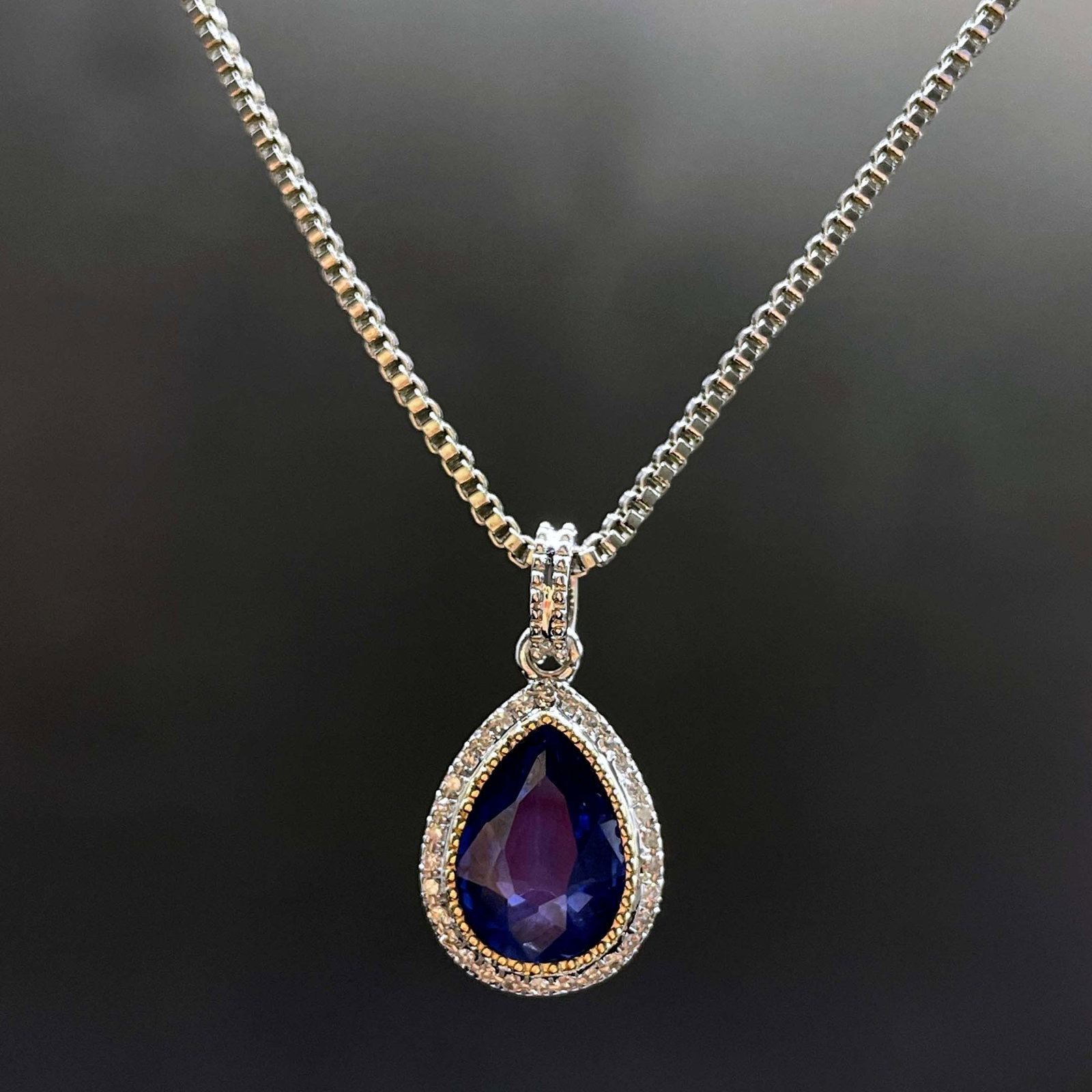 14k Gold 1.6 Ctw Natural Sapphire & Diamond Pendant( Without Chain ) - 3