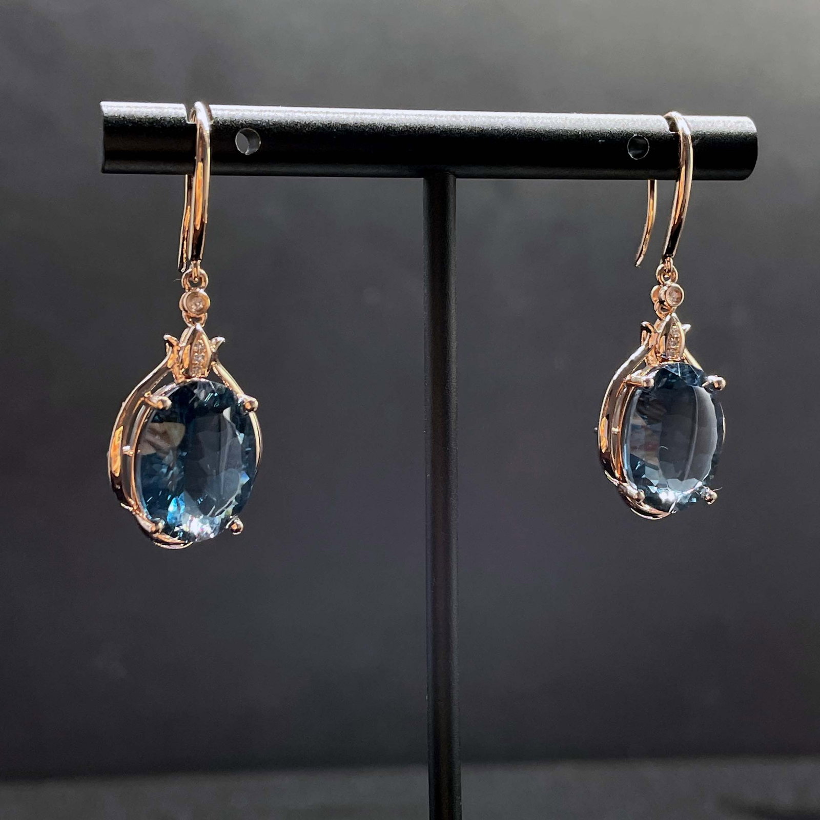 14k Gold 10.23 Ctw Natural Topaz & Diamond Earrings - 2