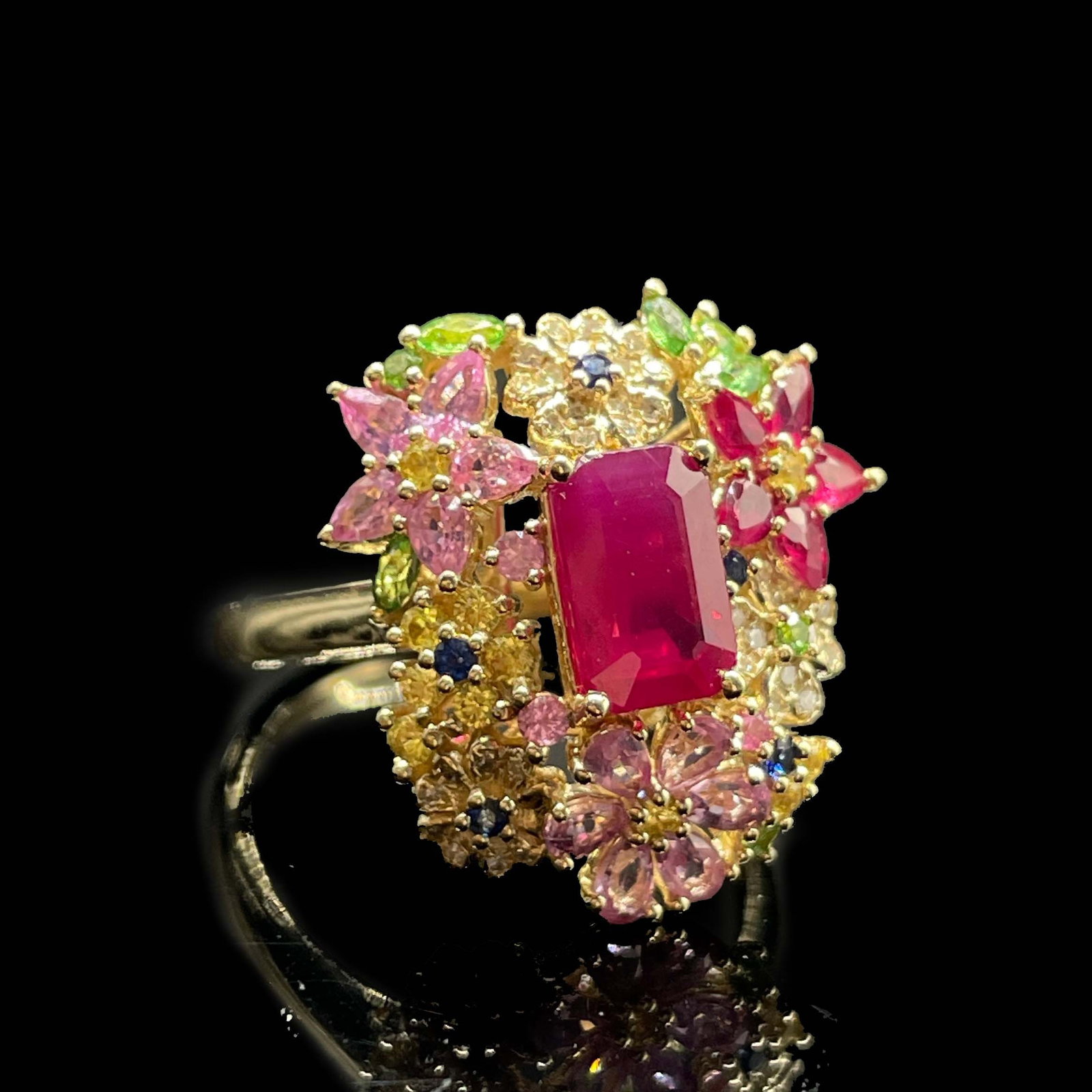 14k Gold 1 Ct Natural Ruby & Coloured Gemstone Ring - 2