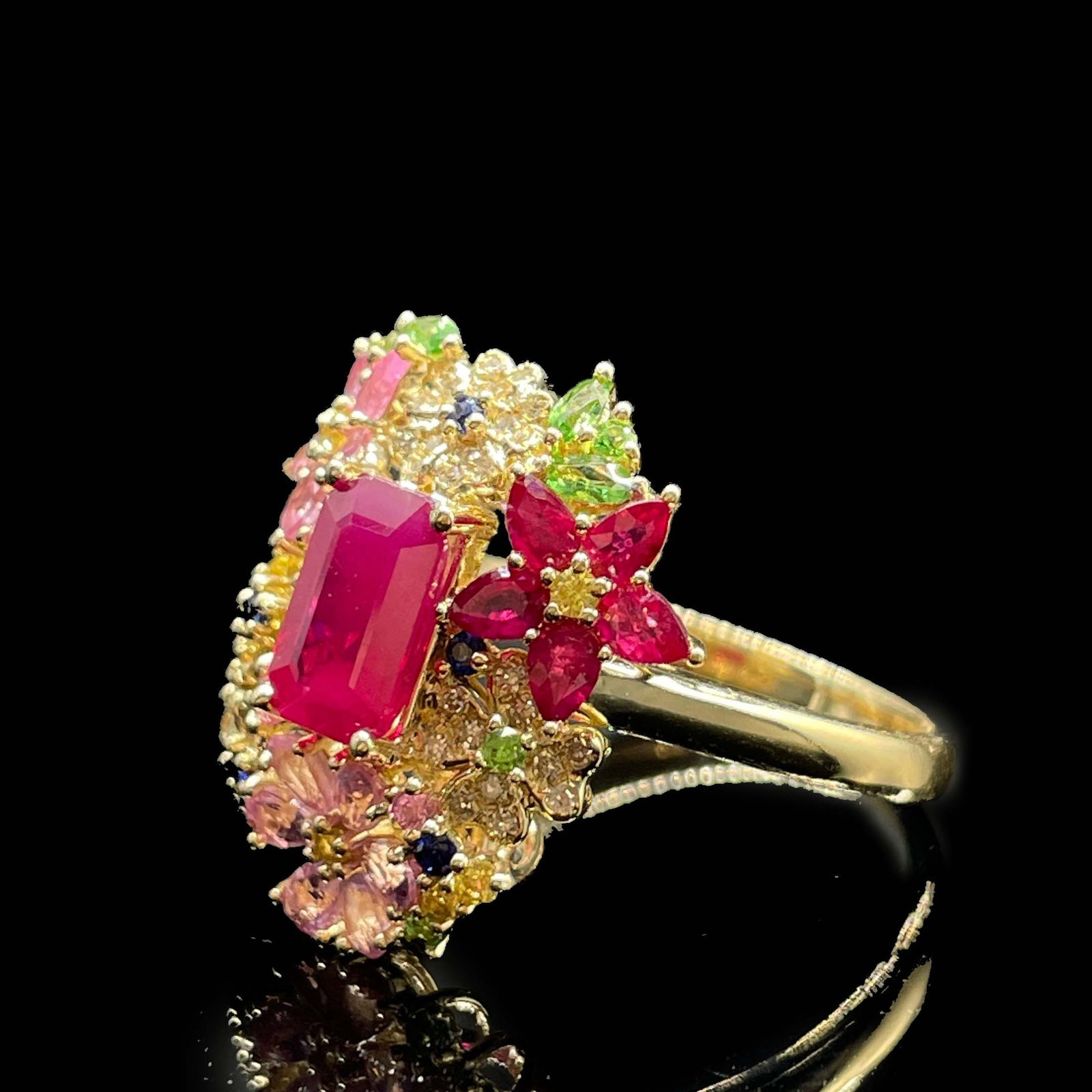14k Gold 1 Ct Natural Ruby & Coloured Gemstone Ring - 3