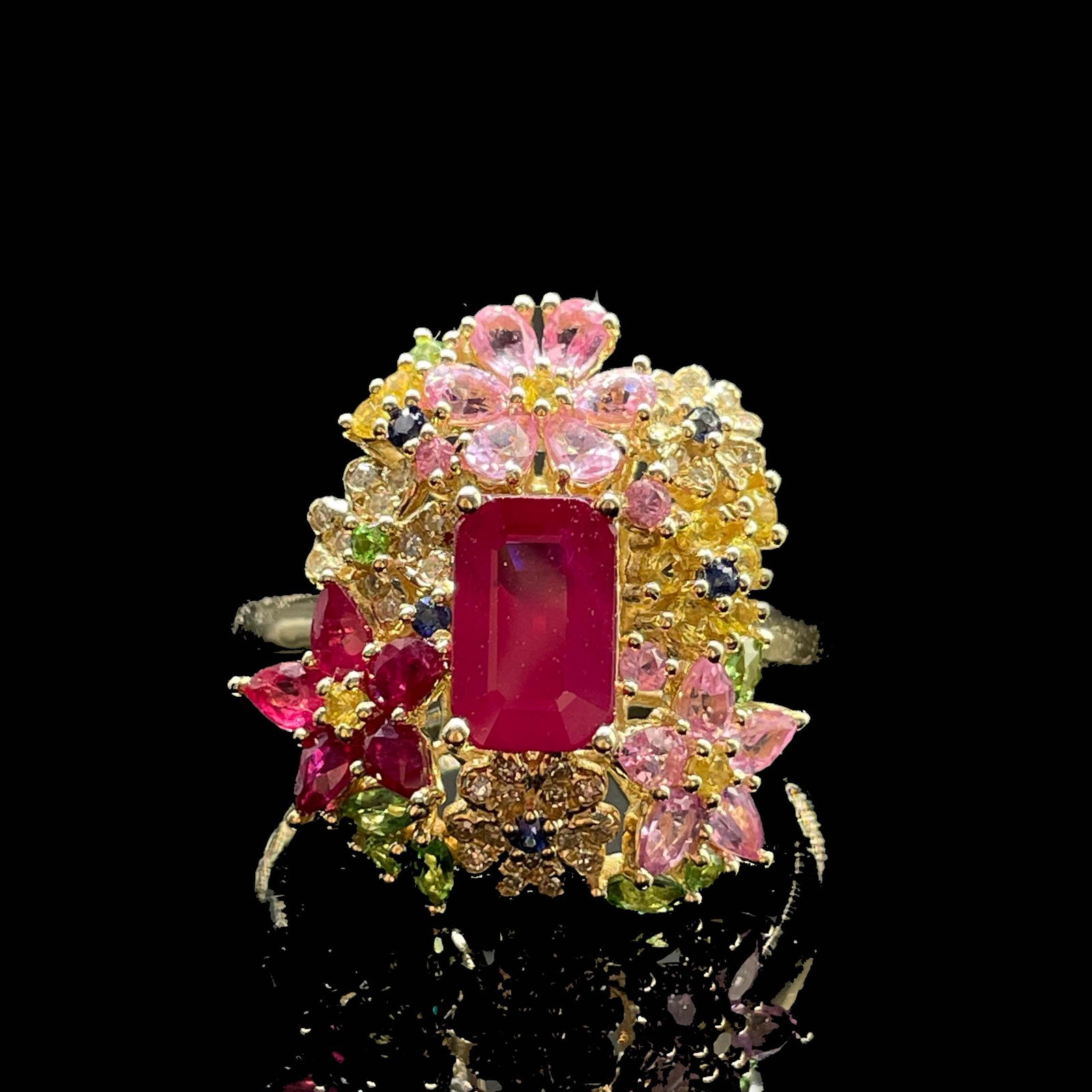 14k Gold 1 Ct Natural Ruby & Coloured Gemstone Ring - 5