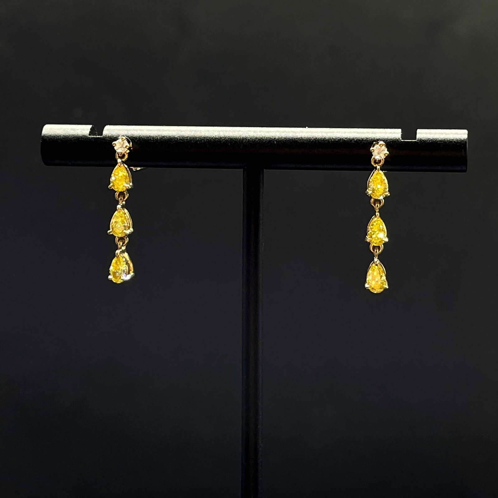 14k Gold 0.82 Ctw Natural Yellow Diamond & Diamond Earrings - 2