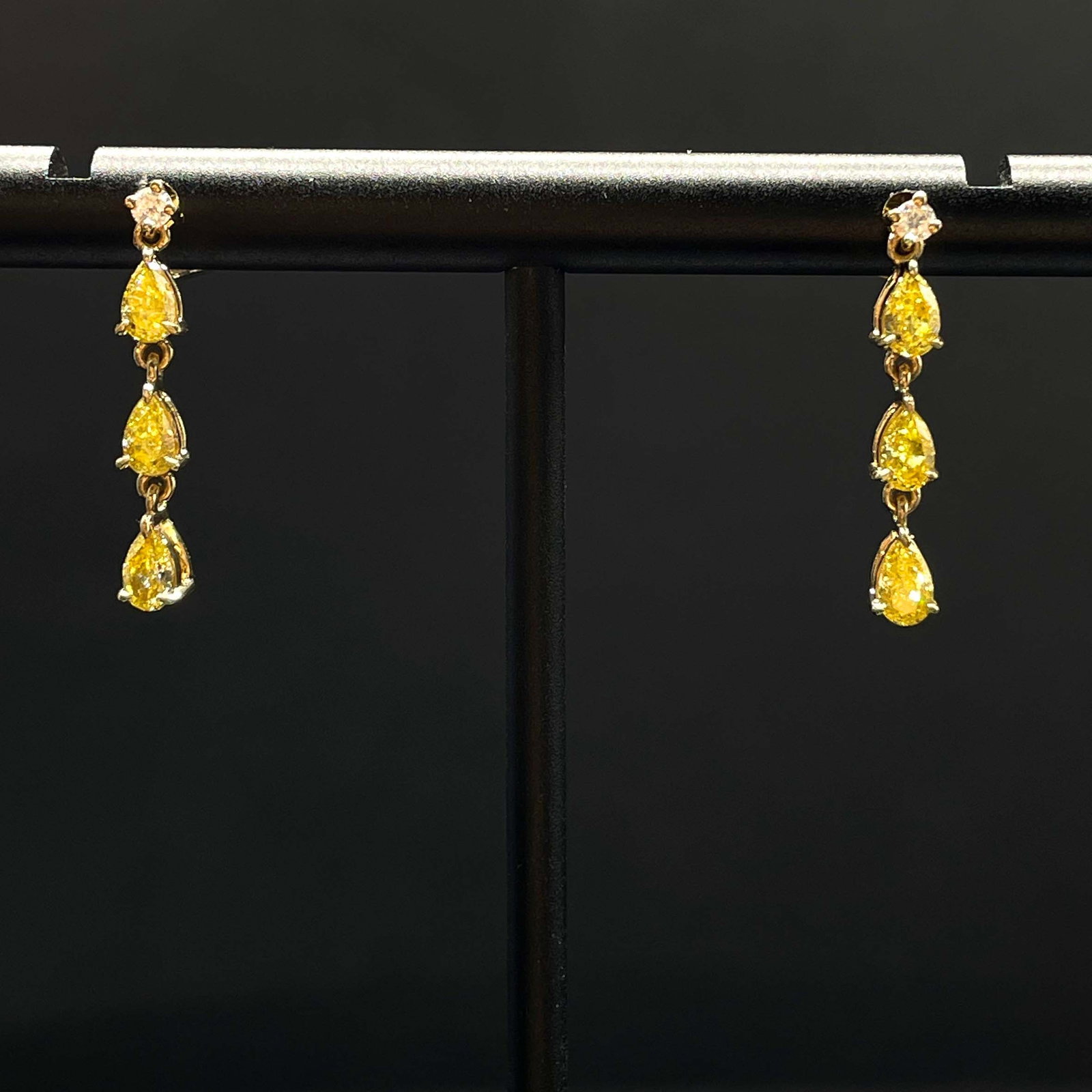 14k Gold 0.82 Ctw Natural Yellow Diamond & Diamond Earrings - 4