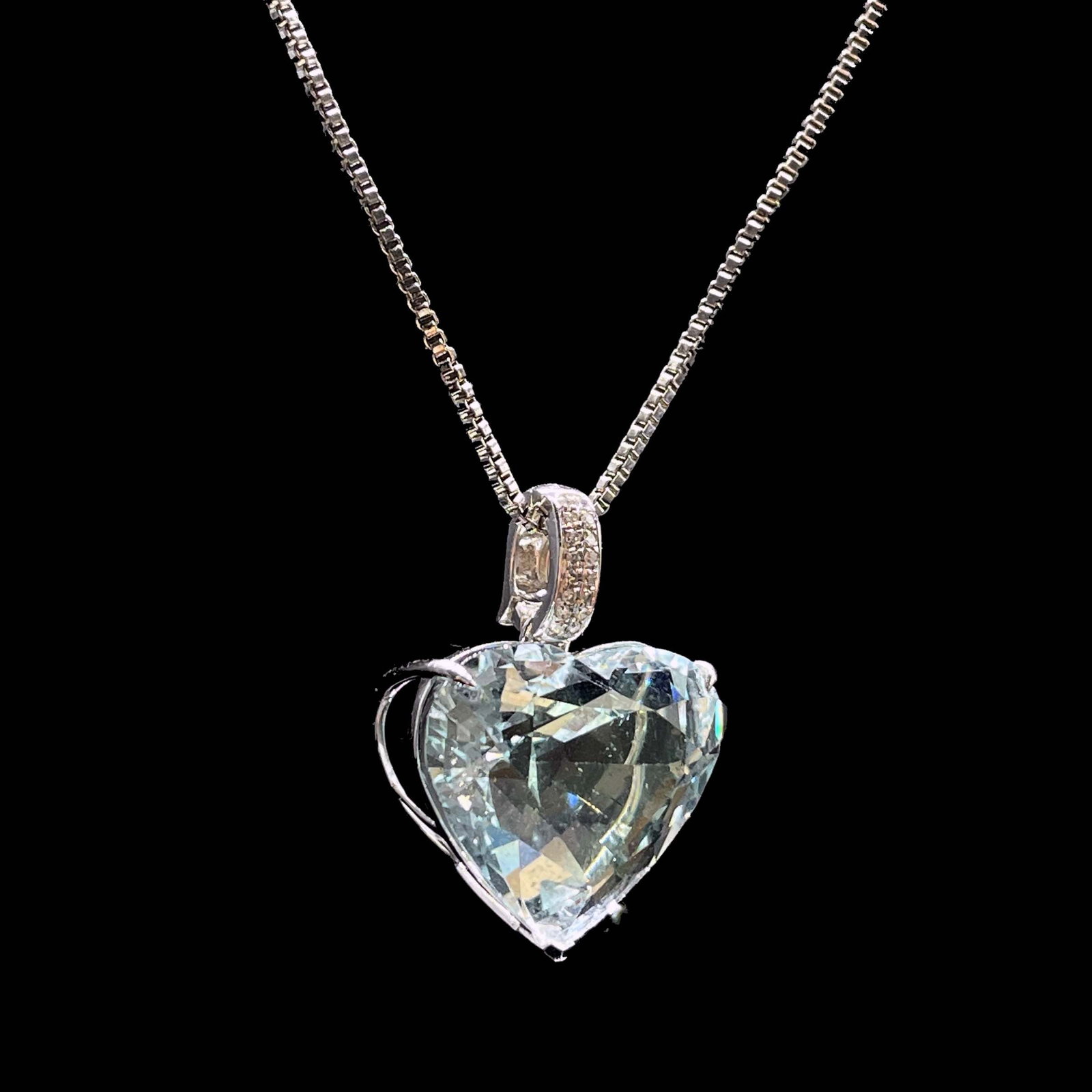14k Gold 11 Ct Natural Aquamarine & Diamond Pendant( Without Chain ) - 2