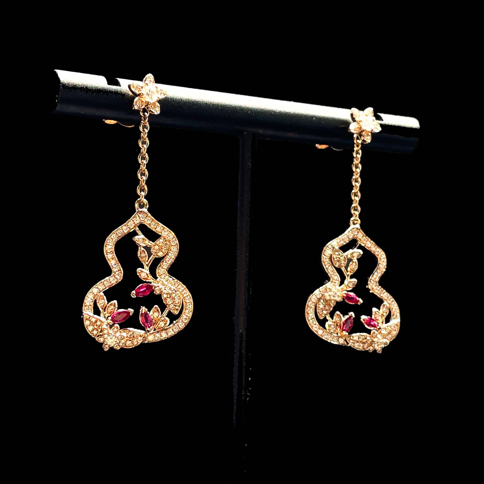 14k Gold 1.0 Ctw Natural Ruby & Diamond Earrings - 2