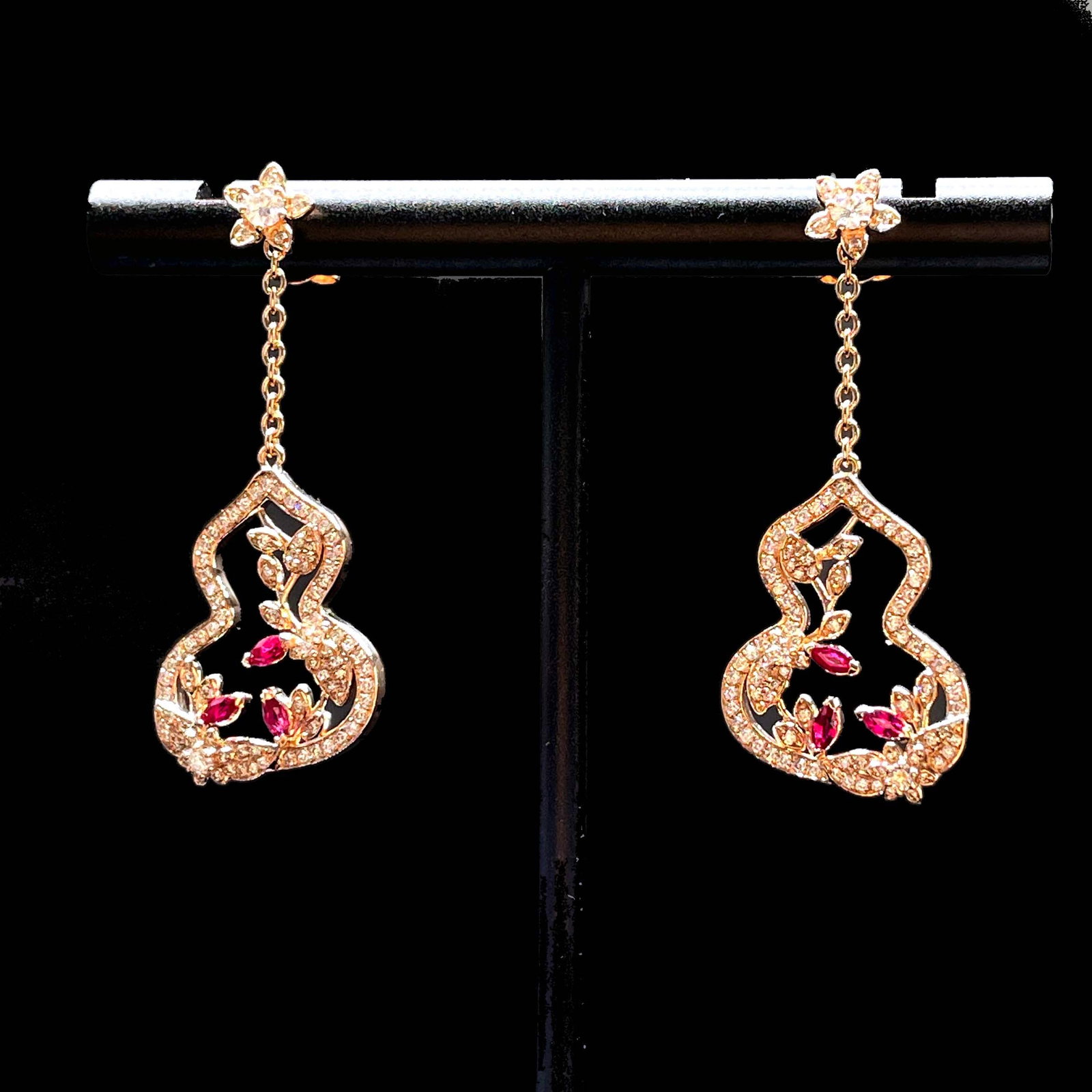 14k Gold 1.0 Ctw Natural Ruby & Diamond Earrings - 3