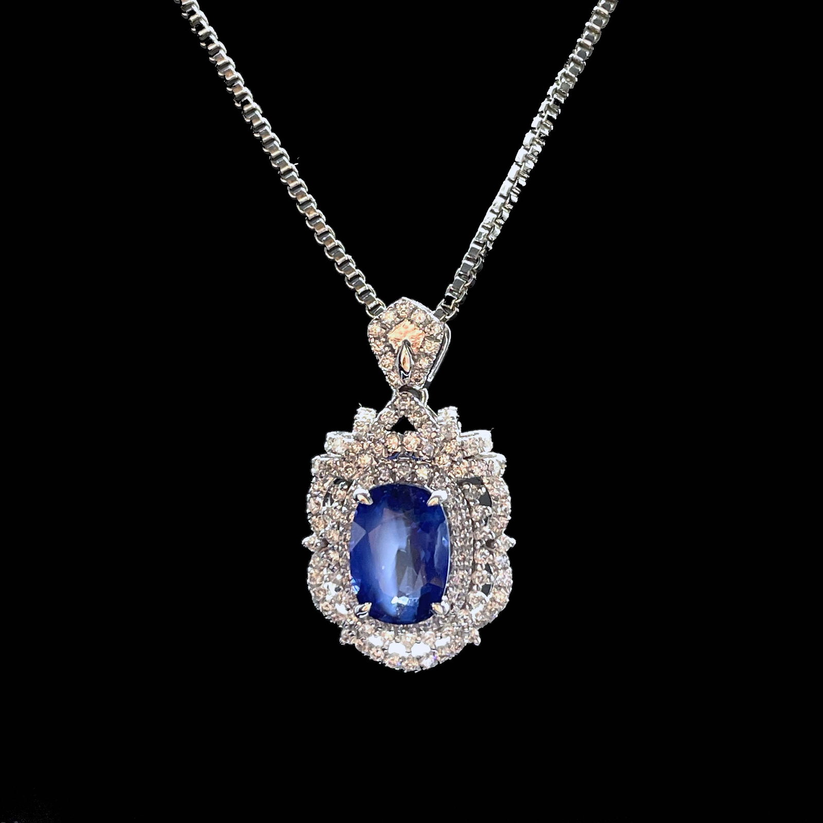 14k Gold 1.55 Ctw Natural Sapphire & Diamond Pendant( Without Chain ) - 2