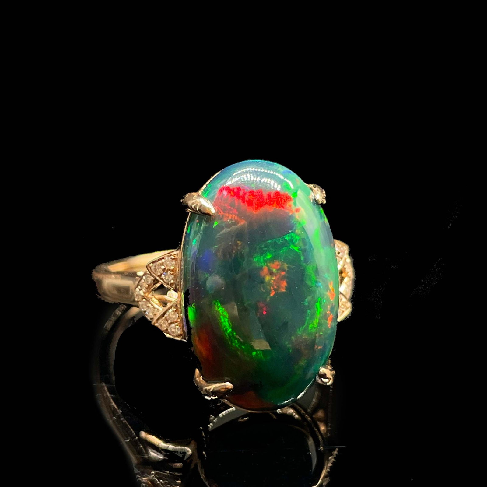 14k Gold 6.01 Ctw Natural Opal & Diamond Ring - 2