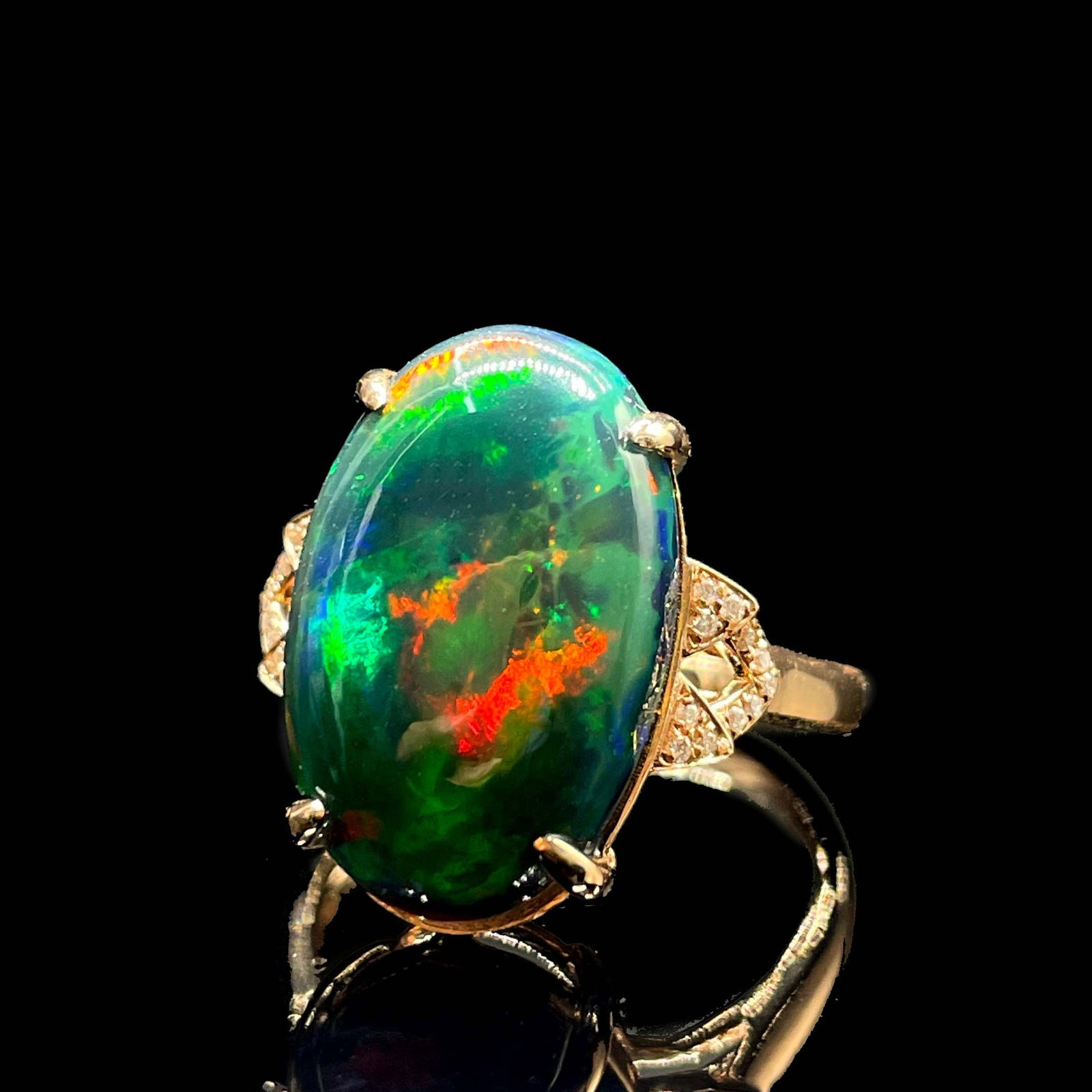 14k Gold 6.01 Ctw Natural Opal & Diamond Ring - 3