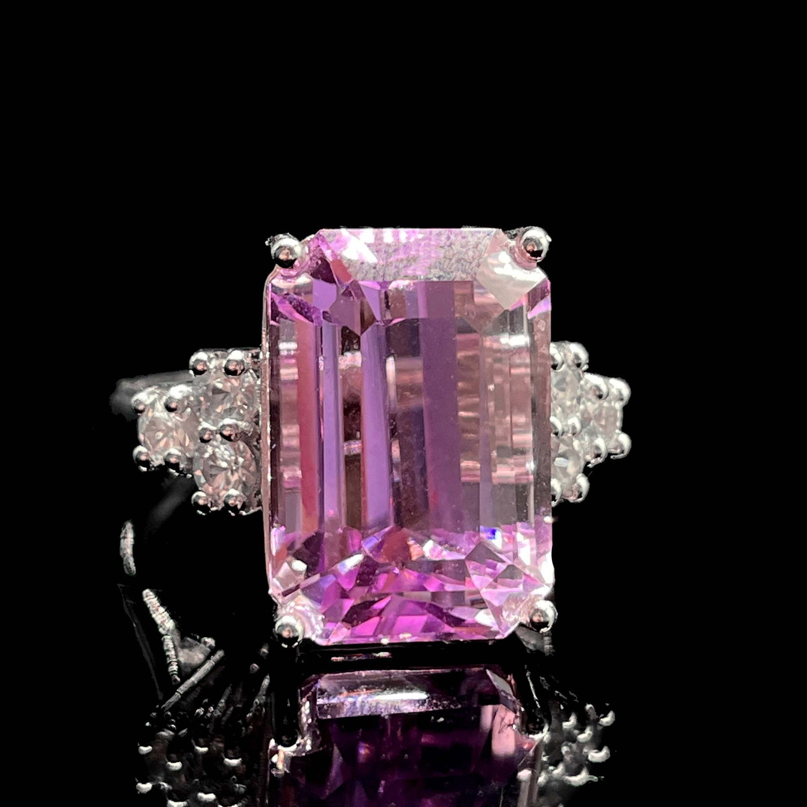 14k Gold 10.48 Ctw Natural Kunzite & Sapphire Ring - 3