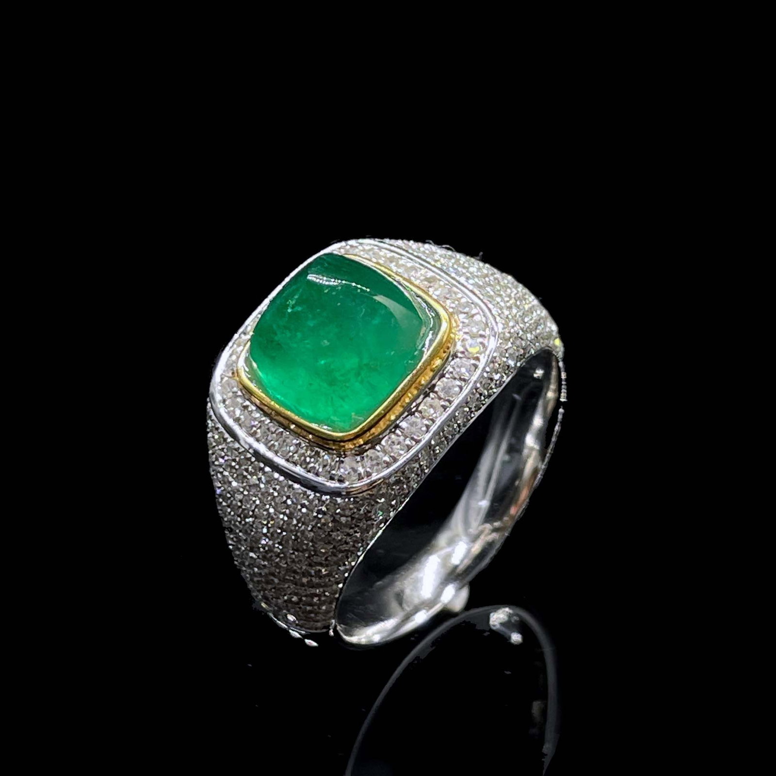 14k Gold 5.30 Ctw Vivid Green Natural Emerald & Diamond Ring - 5