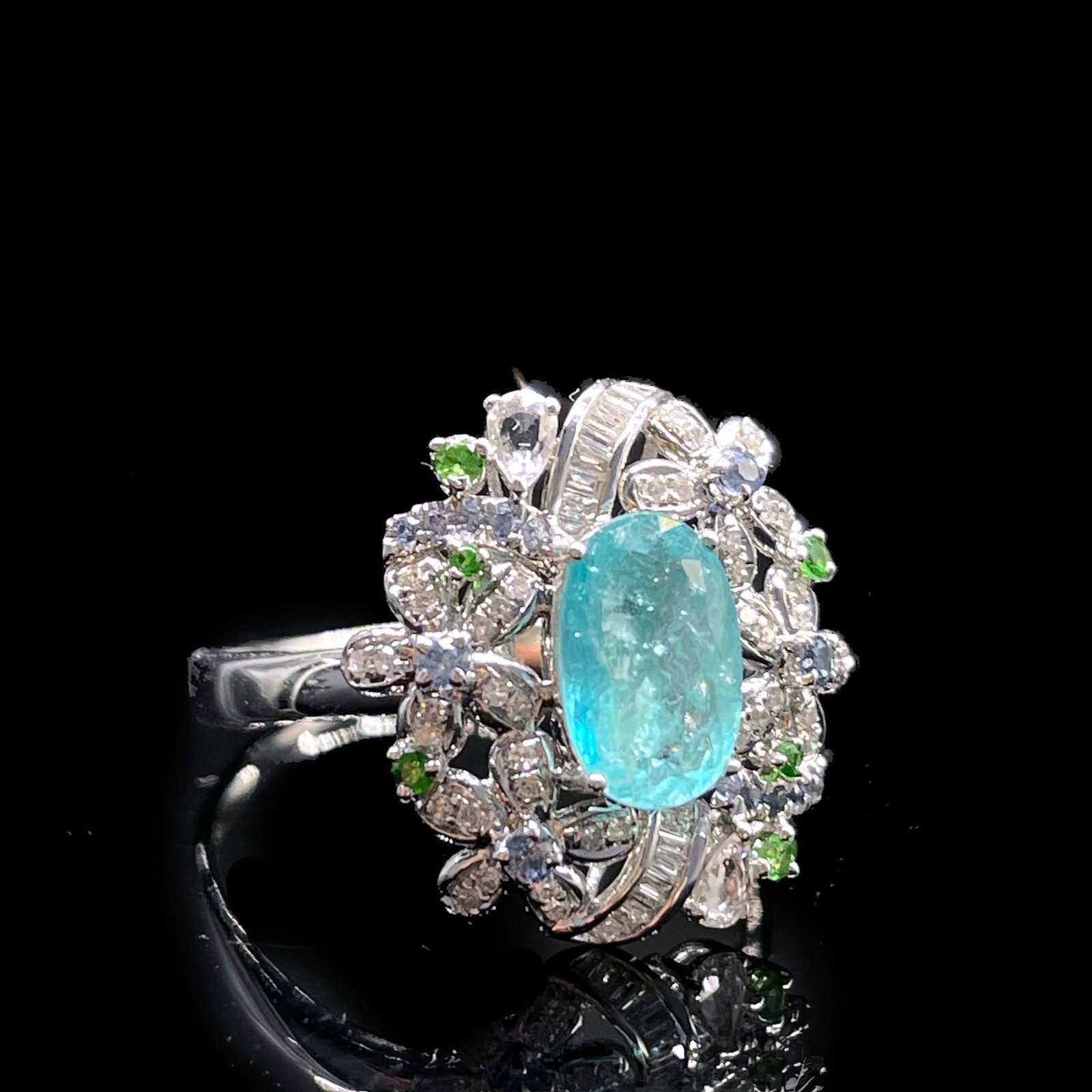 14k Gold 1.53 Ctw Natural Paraiba Tourmaline & Diamond Ring - 2