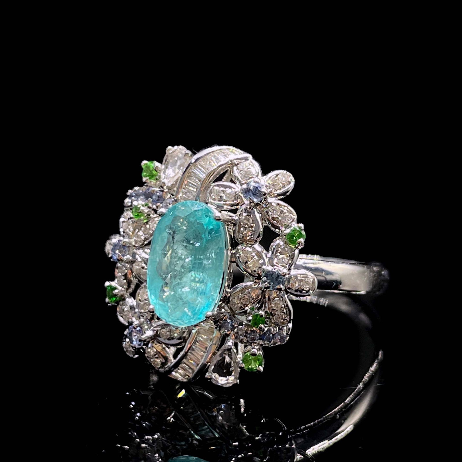 14k Gold 1.53 Ctw Natural Paraiba Tourmaline & Diamond Ring - 3