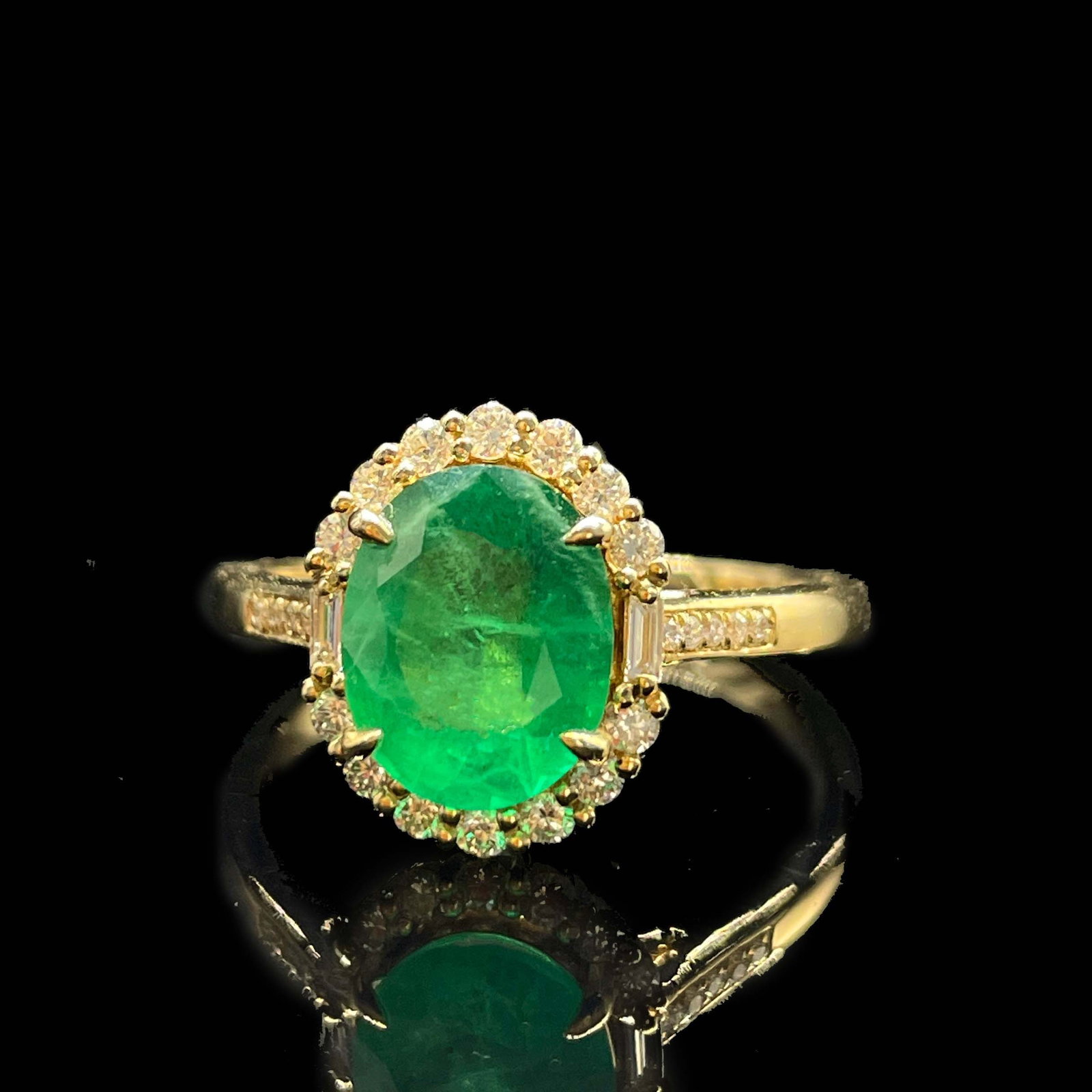 14k Gold 1.70 Ctw Vivid Green Natural Emerald & Diamond Ring - 3