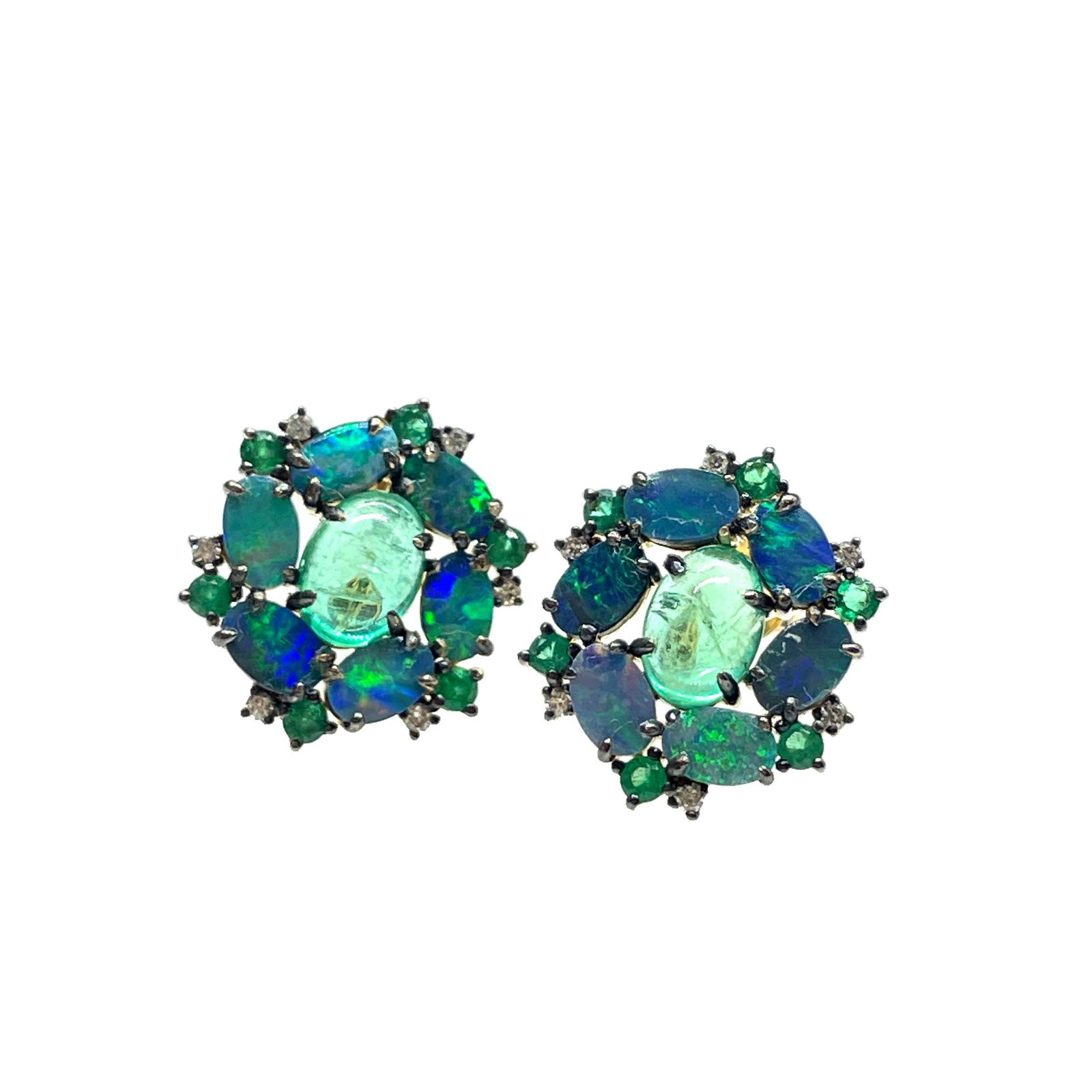 14k Gold 1.17 Ctw Natural Emerald & Diamond Earrings - 2