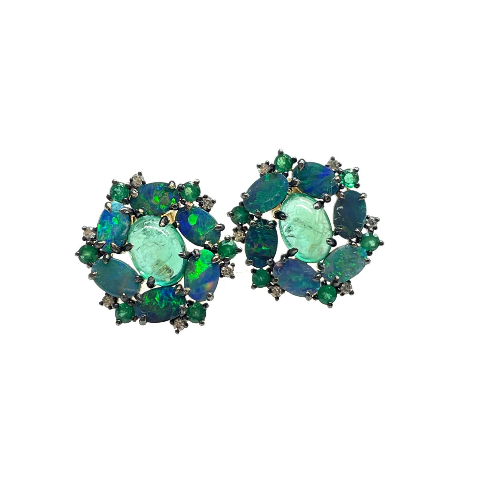 14k Gold 1.17 Ctw Natural Emerald & Diamond Earrings - 3