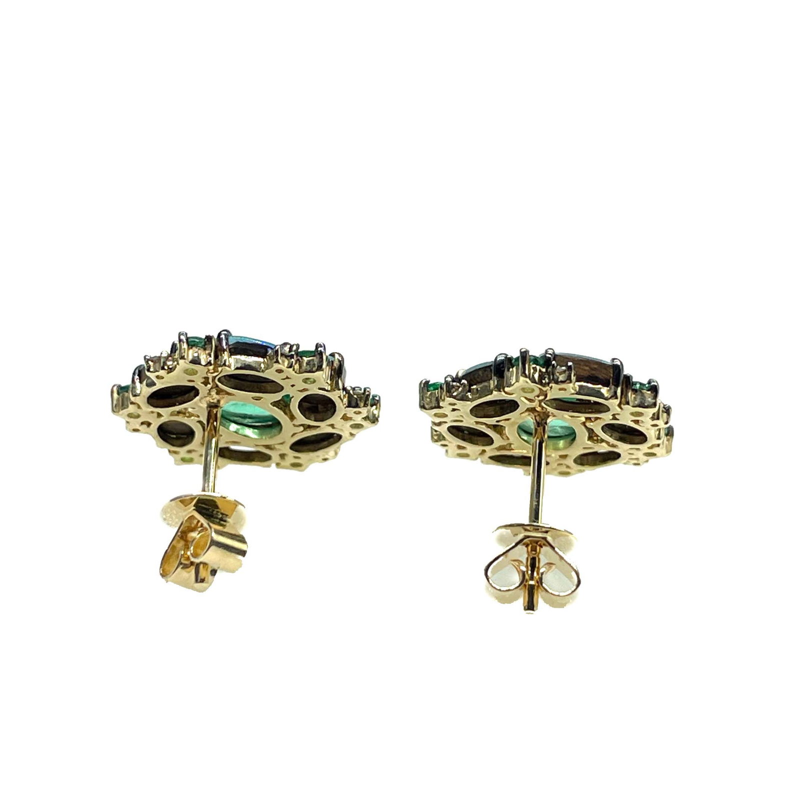 14k Gold 1.17 Ctw Natural Emerald & Diamond Earrings - 4