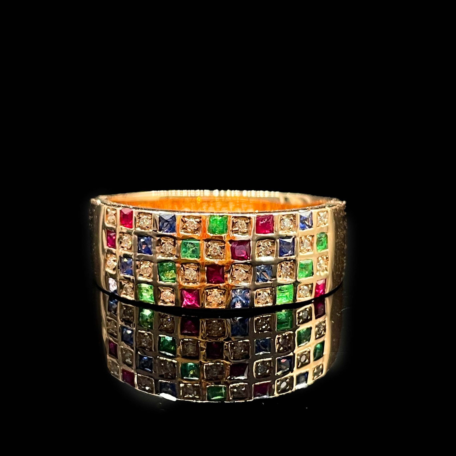 14k Gold 1.58 Ctw Natural Ruby & Sapphire & Emerald & Diamond Ring - 2