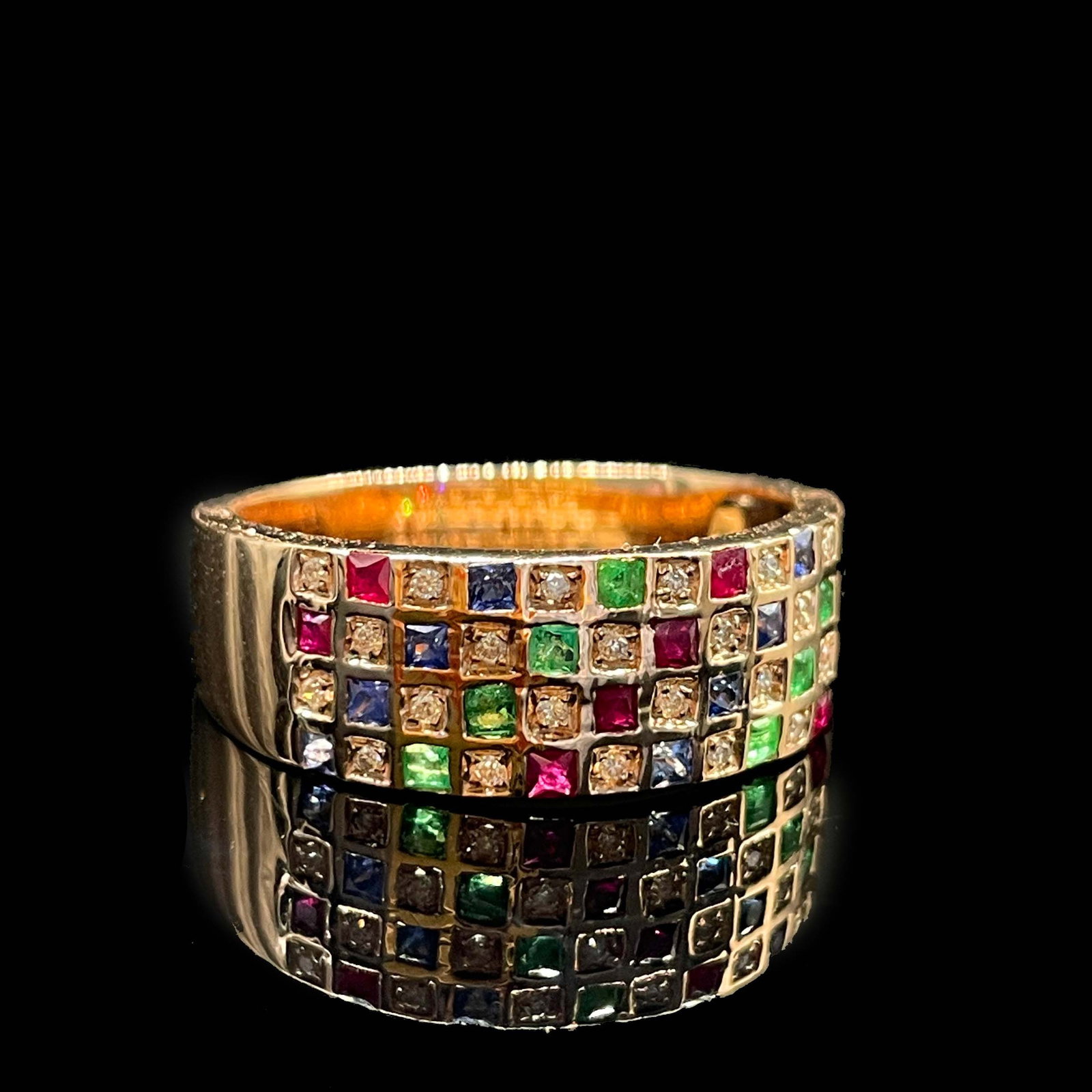 14k Gold 1.58 Ctw Natural Ruby & Sapphire & Emerald & Diamond Ring - 3