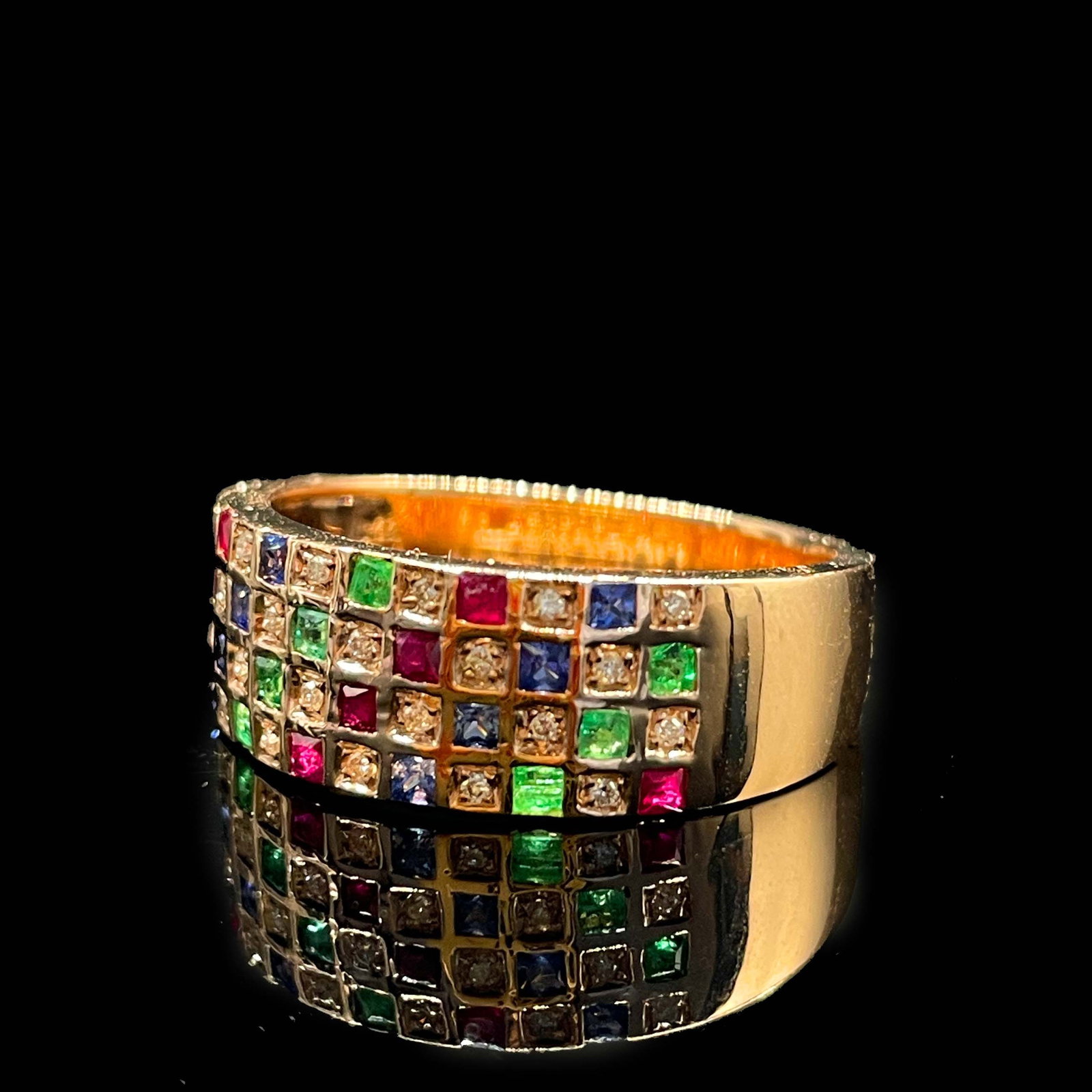 14k Gold 1.58 Ctw Natural Ruby & Sapphire & Emerald & Diamond Ring - 4