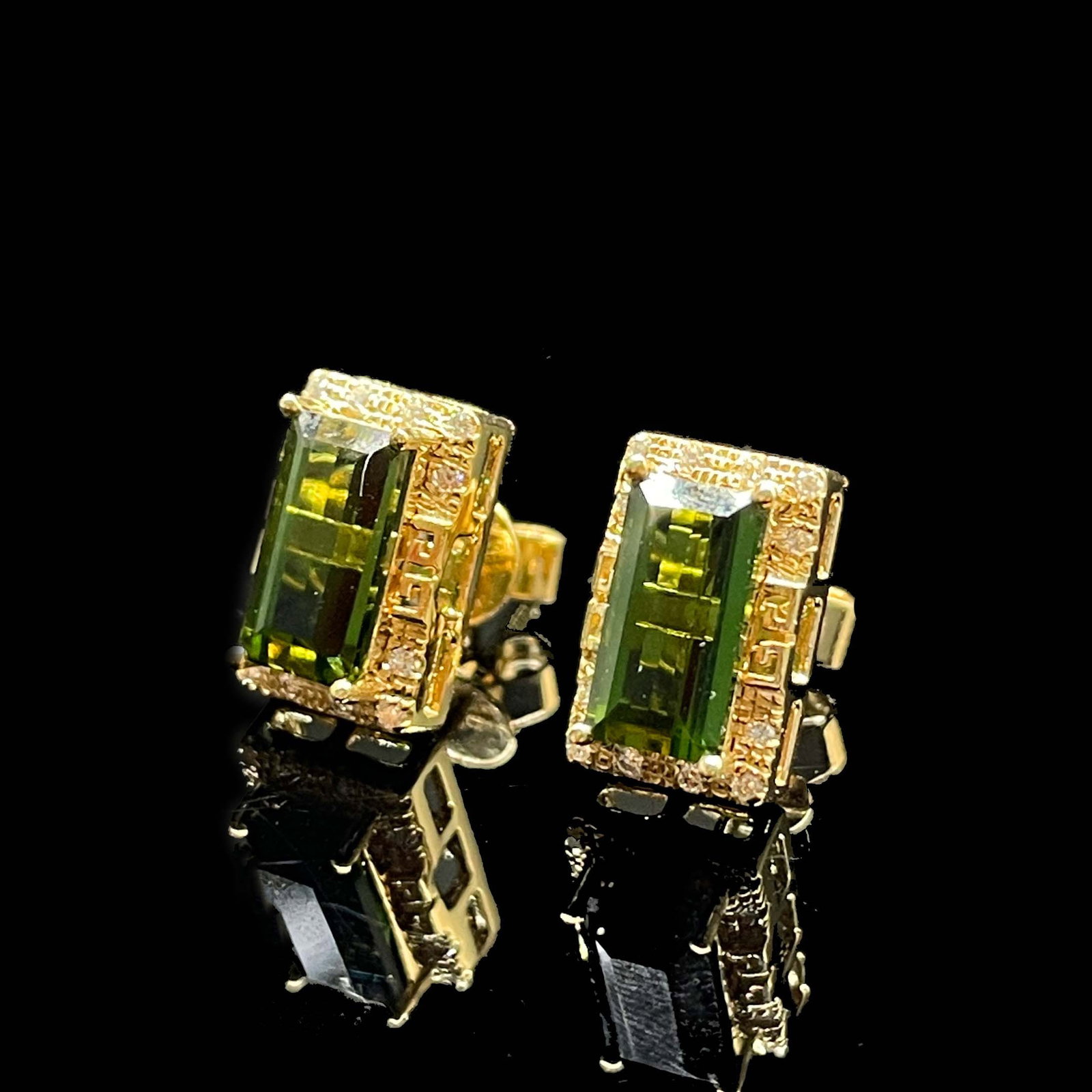14k Gold 1.77 Ctw Natural Tourmaline & Diamond Earrings - 2