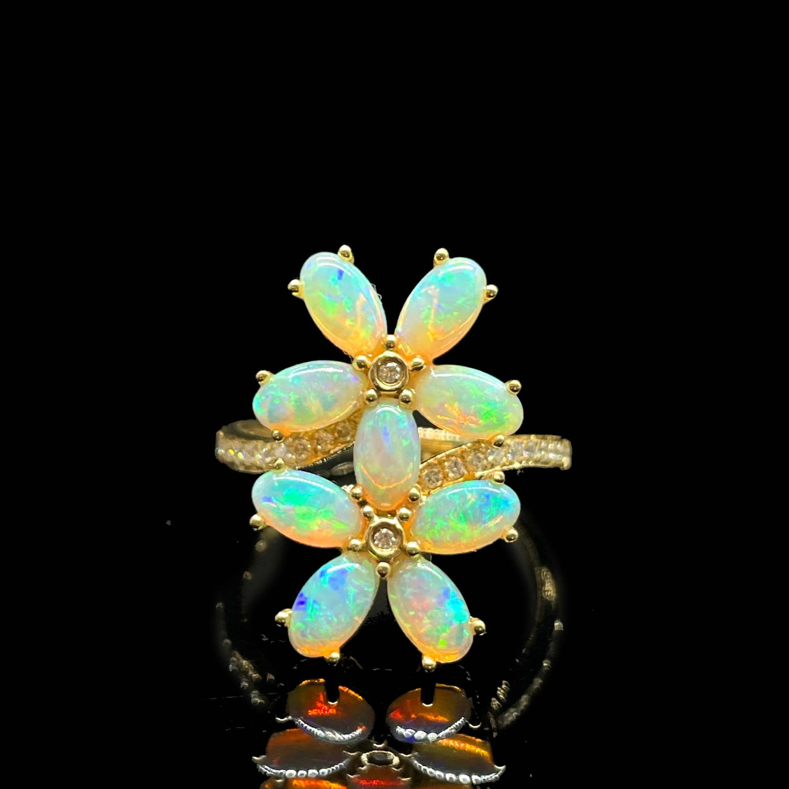14k Gold 1.80 Ctw Natural Opal & Diamond Ring - 3