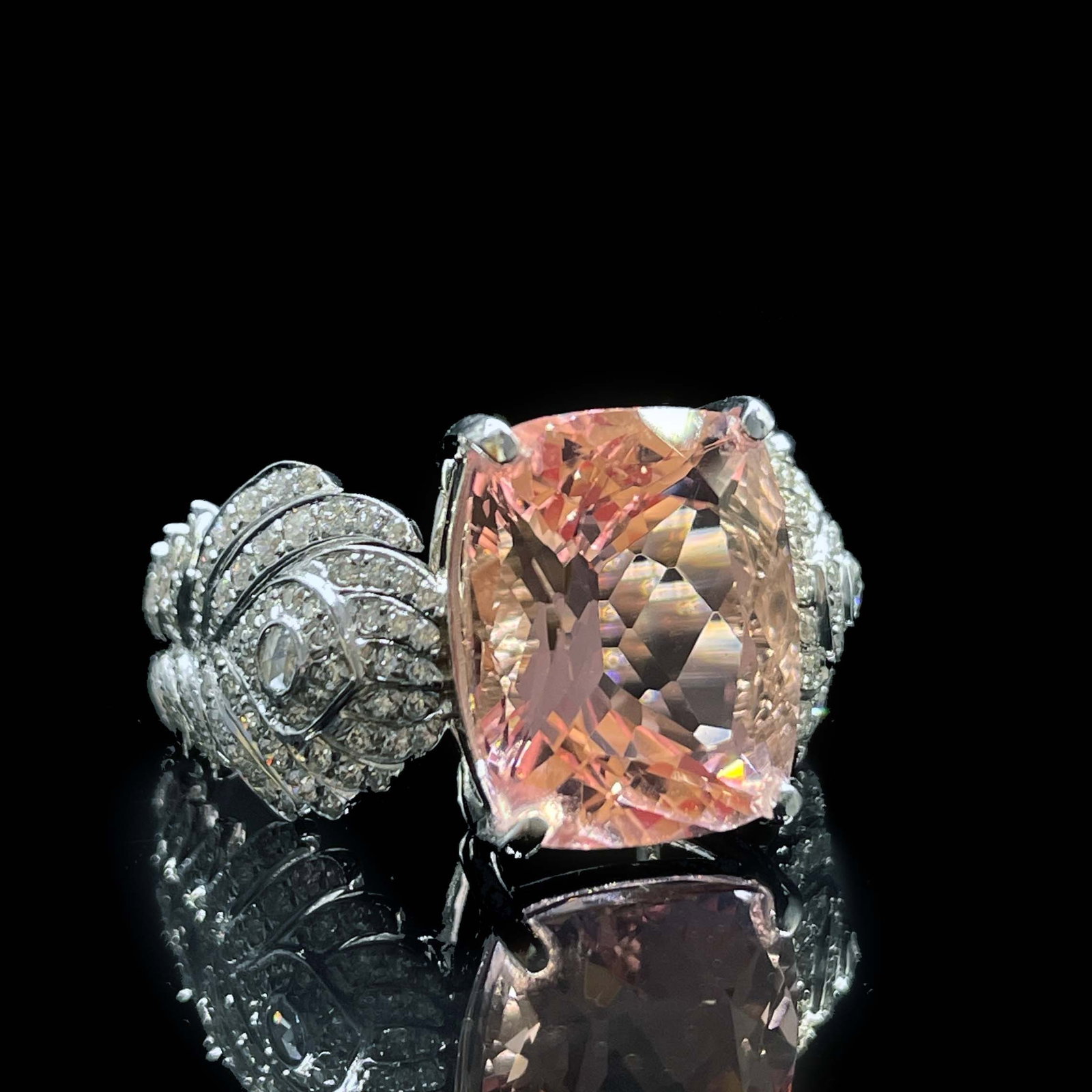 14k Gold 7.32 Ctw Natural Morganite & Diamond Ring - 2