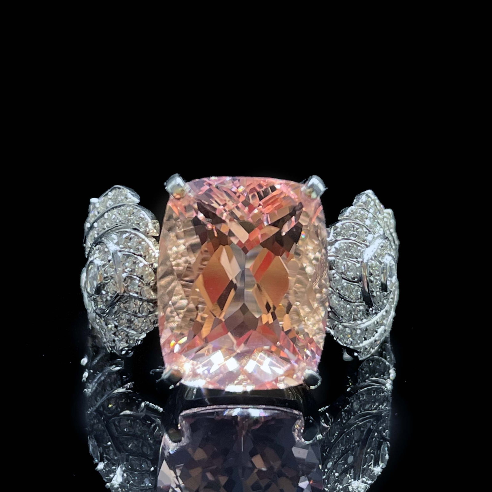 14k Gold 7.32 Ctw Natural Morganite & Diamond Ring - 5