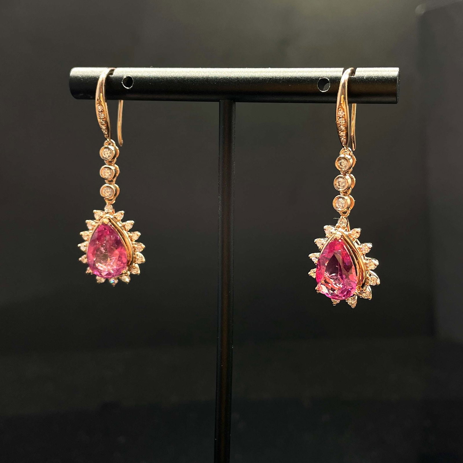 14k Gold 4.07 Ctw Natural Tourmaline & Diamond Earrings - 2
