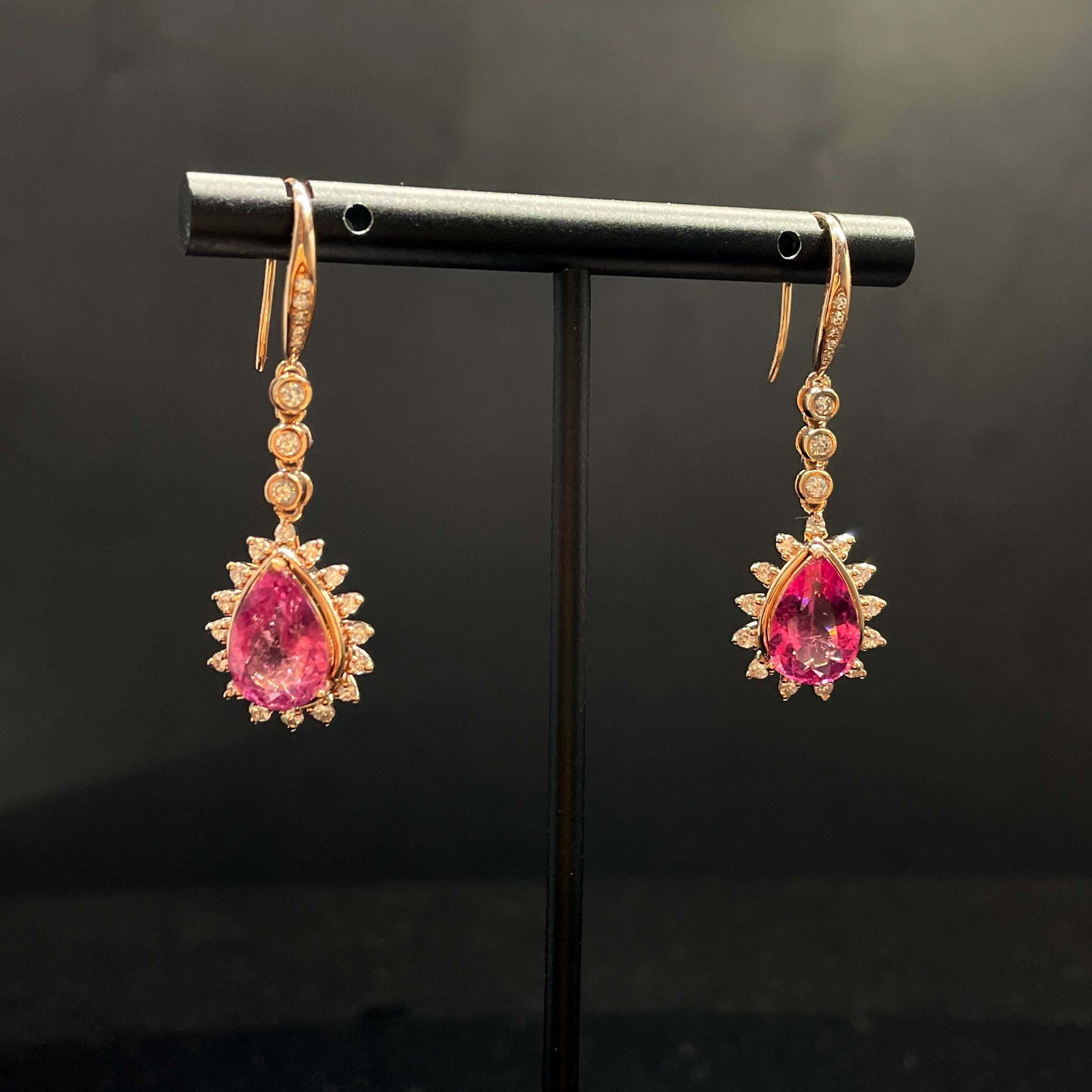 14k Gold 4.07 Ctw Natural Tourmaline & Diamond Earrings - 3