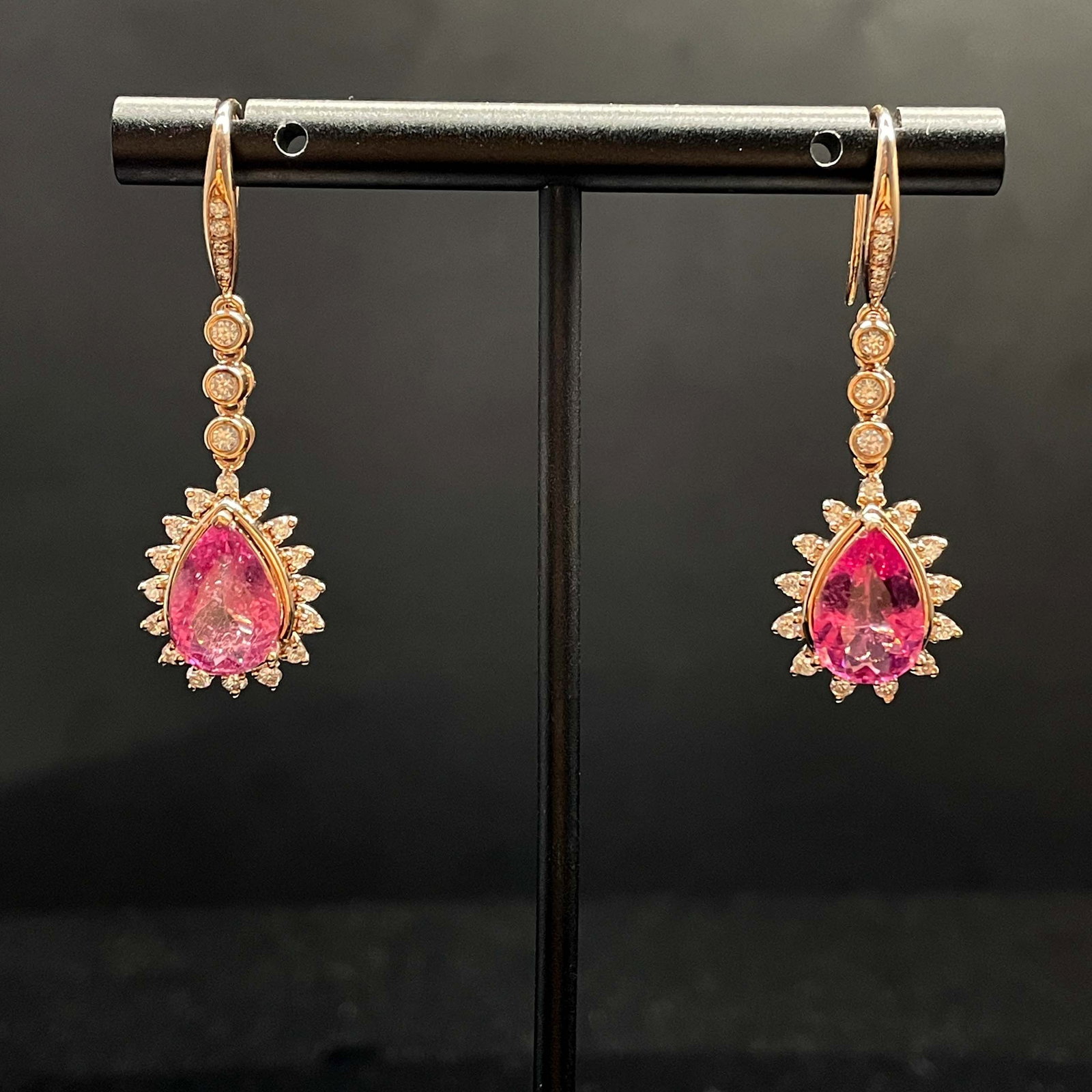 14k Gold 4.07 Ctw Natural Tourmaline & Diamond Earrings - 4