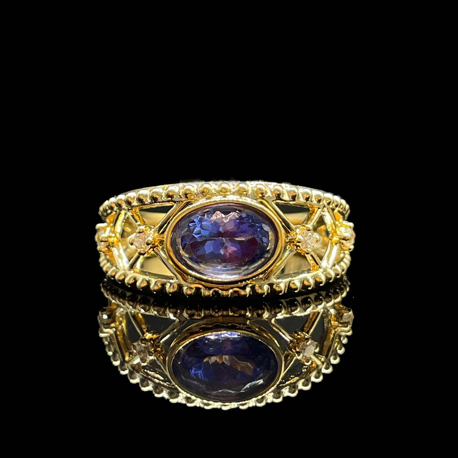 14k Gold 1.1 Ct Natural Tanzanite Ring: Ref:231168346 // gold content:14k gold // ring size:7. 25us // // main gemstone:tanzanite // shape:oval // carat weight:1. 1ct // color:blue // treatment:natural // Condition: New Low Estimate: