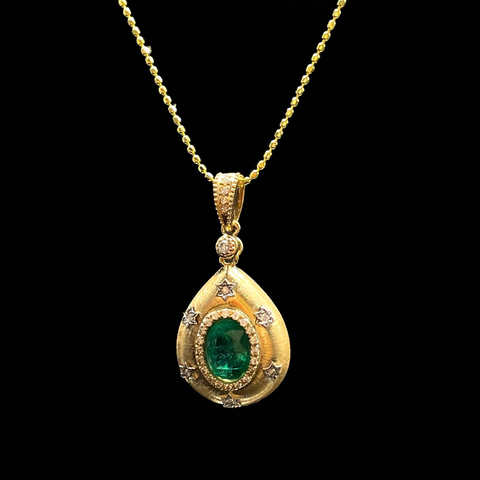 14k Gold 0.62 Ctw Vivid Green Natural Emerald & Diamond Pendant( Without Chain ) - 3