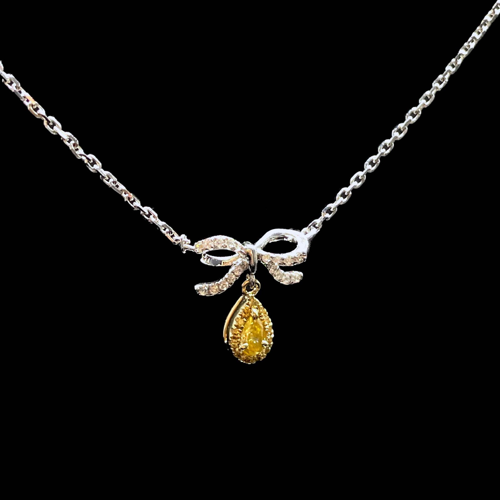 14k Gold 0.26 Ctw Natural Yellow Diamond & Diamond Necklace - 2