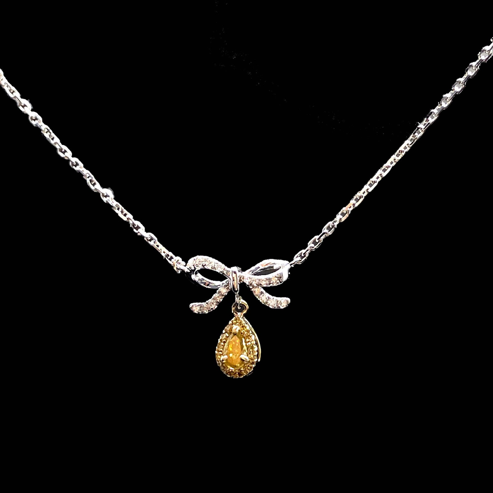 14k Gold 0.26 Ctw Natural Yellow Diamond & Diamond Necklace - 3
