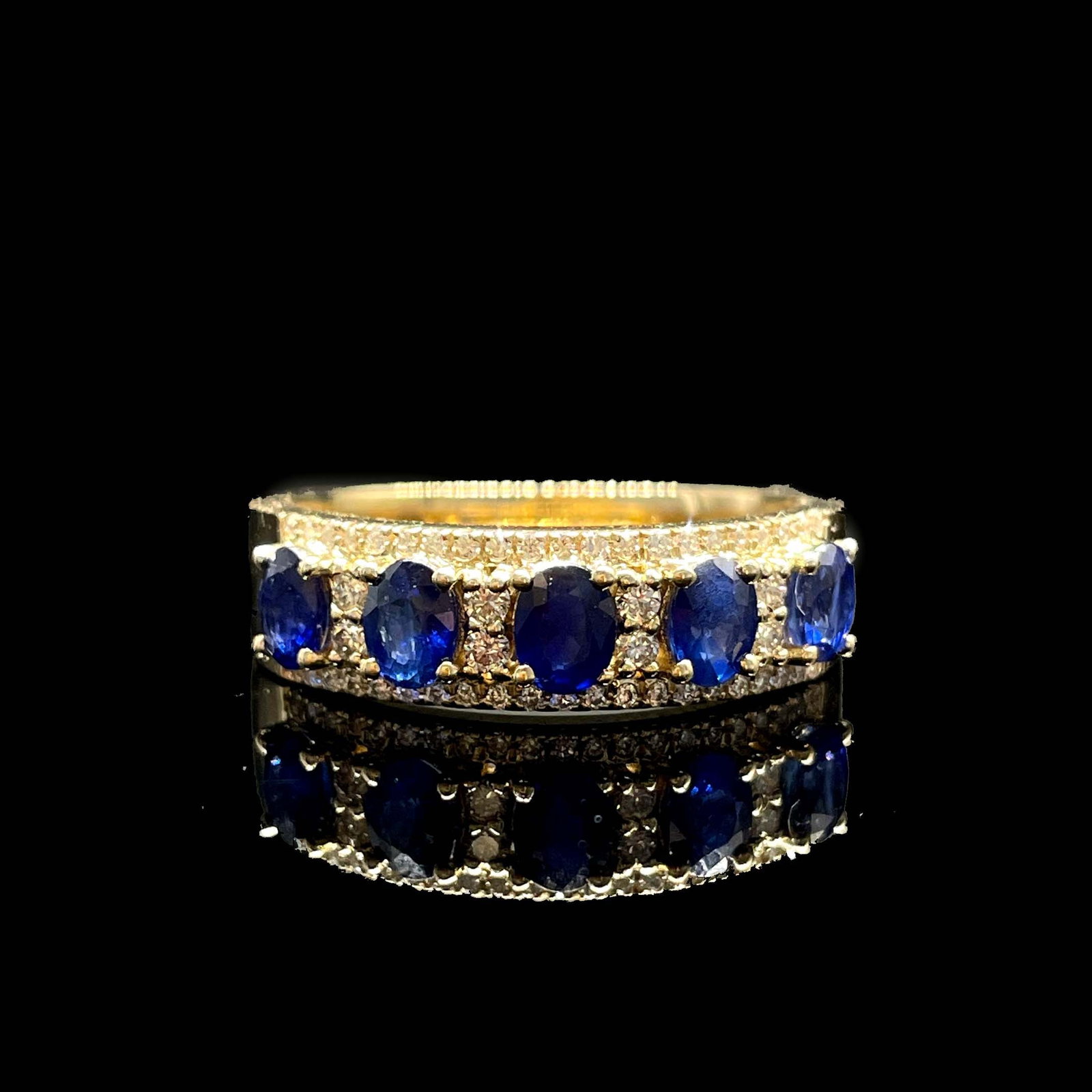 14k Gold 1.43 Ctw Natural Sapphire & Diamond Ring: Ref:231168357 // gold content:14k gold // ring size:7. 25us // // main gemstone:sapphire // shape:oval // carat weight:1. 15ct // color:royal blue // treatment:natural // // adjacent gemstone 2 :