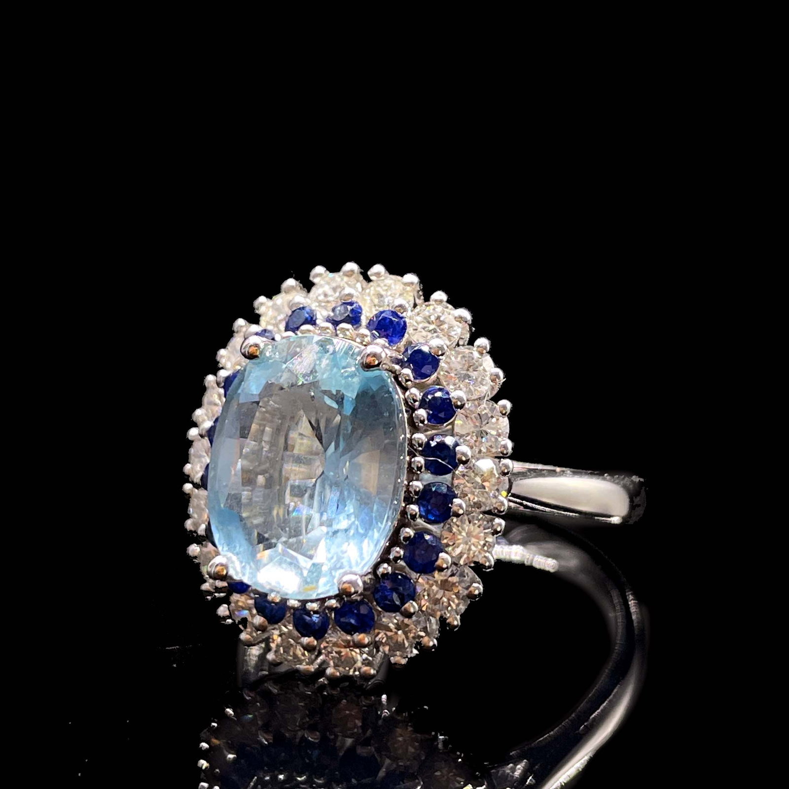 14k Gold 3.29 Ctw Natural Aquamarine & Diamond Ring - 5