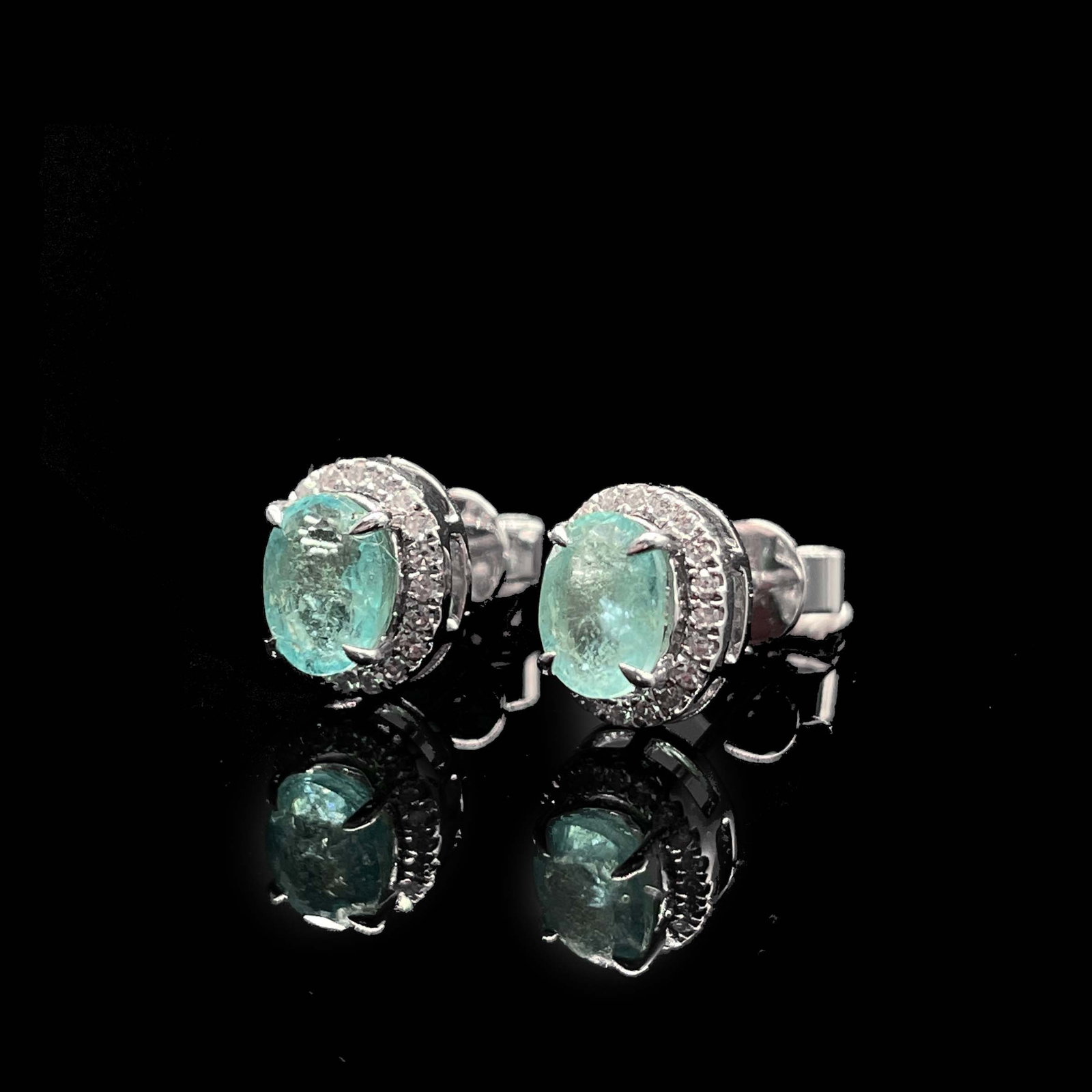 14k Gold 1.25 Ctw Natural Paraiba Tourmaline & Diamond Earrings - 2