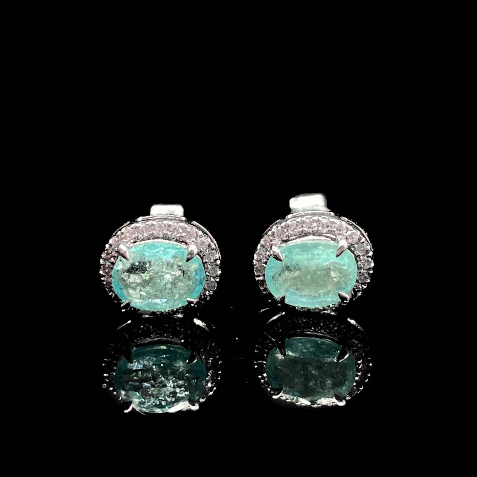 14k Gold 1.25 Ctw Natural Paraiba Tourmaline & Diamond Earrings - 4