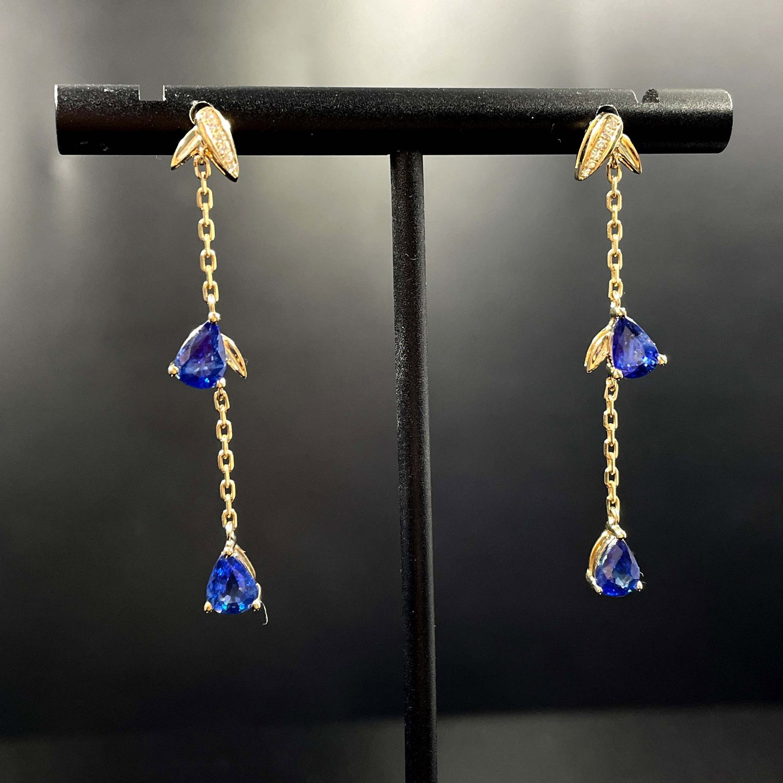 14k Gold 2.2 Ct Natural Sapphire & Diamond Earrings - 2